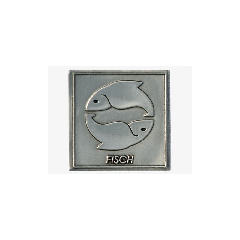 Zinnetikett „Fisch“, quadratisch, Metall, silber