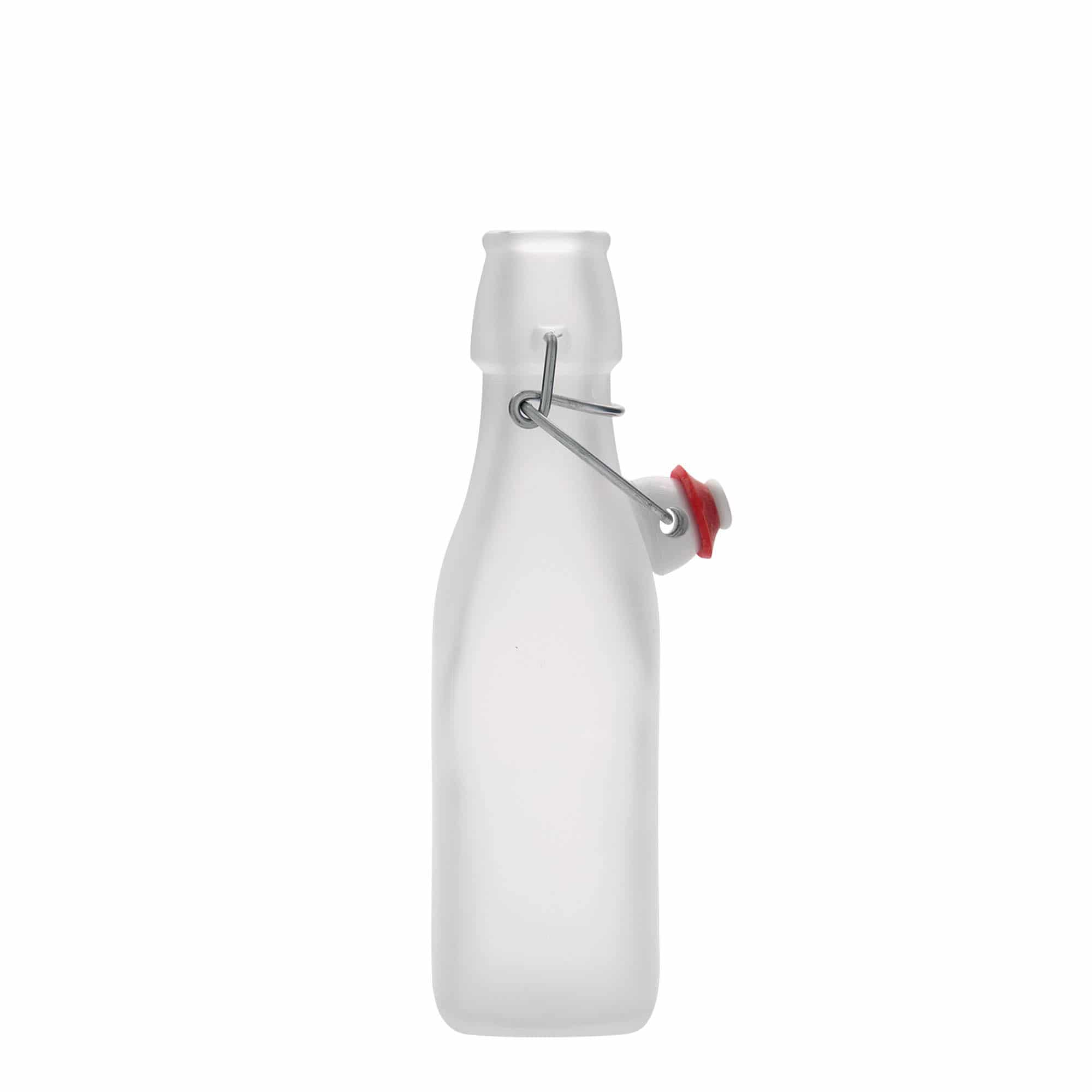 250 ml Glasflasche „Swing“ quadratisch, weiß, Mündung: Bügelverschluss
