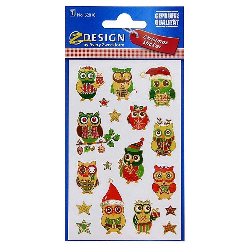 Zweckform Sticker „Weihnachtseulen“, Papier, mehrfarbig