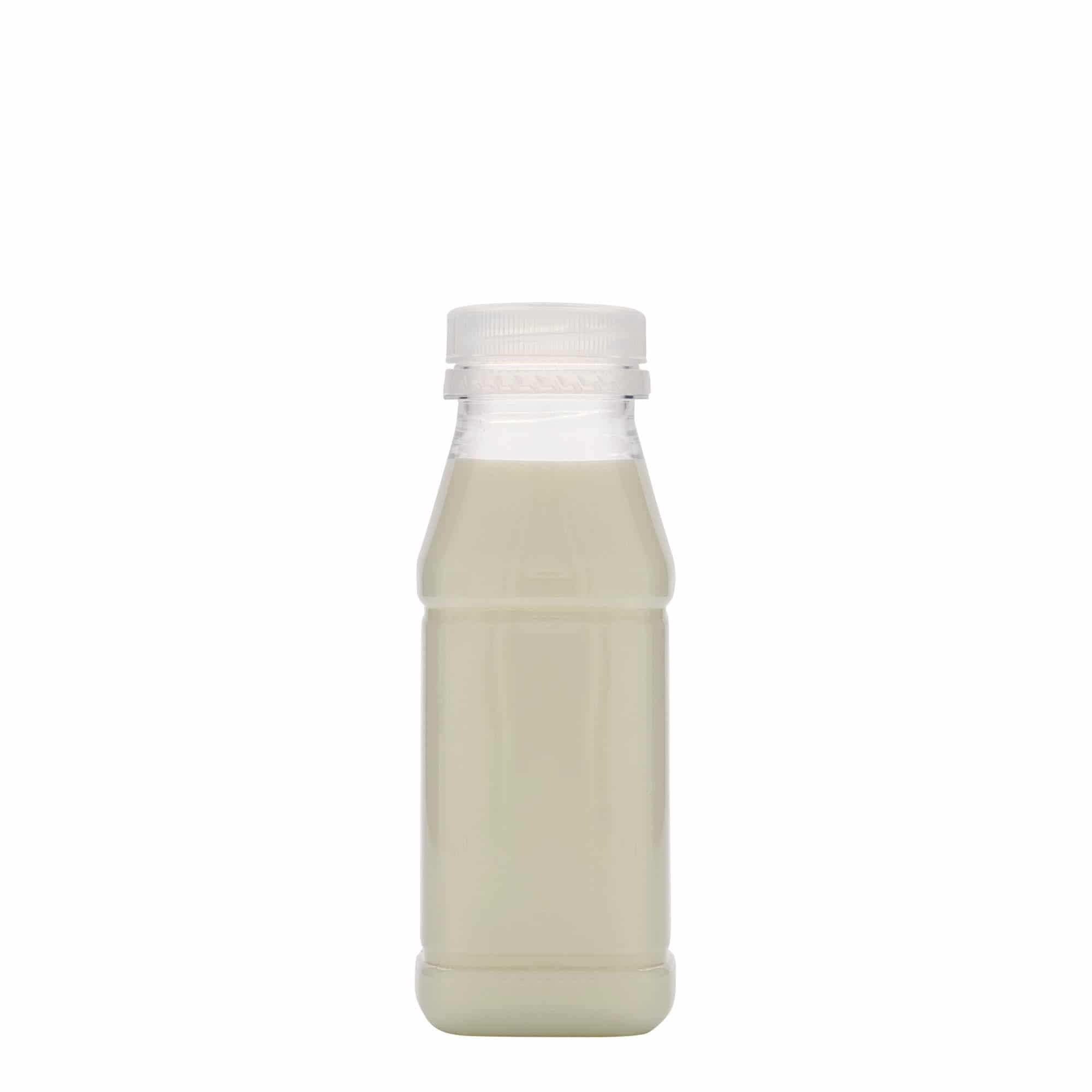 250 ml PET-Flasche 'Milk and Juice Carré', quadratisch, Kunststoff, Mündung: 38 mm