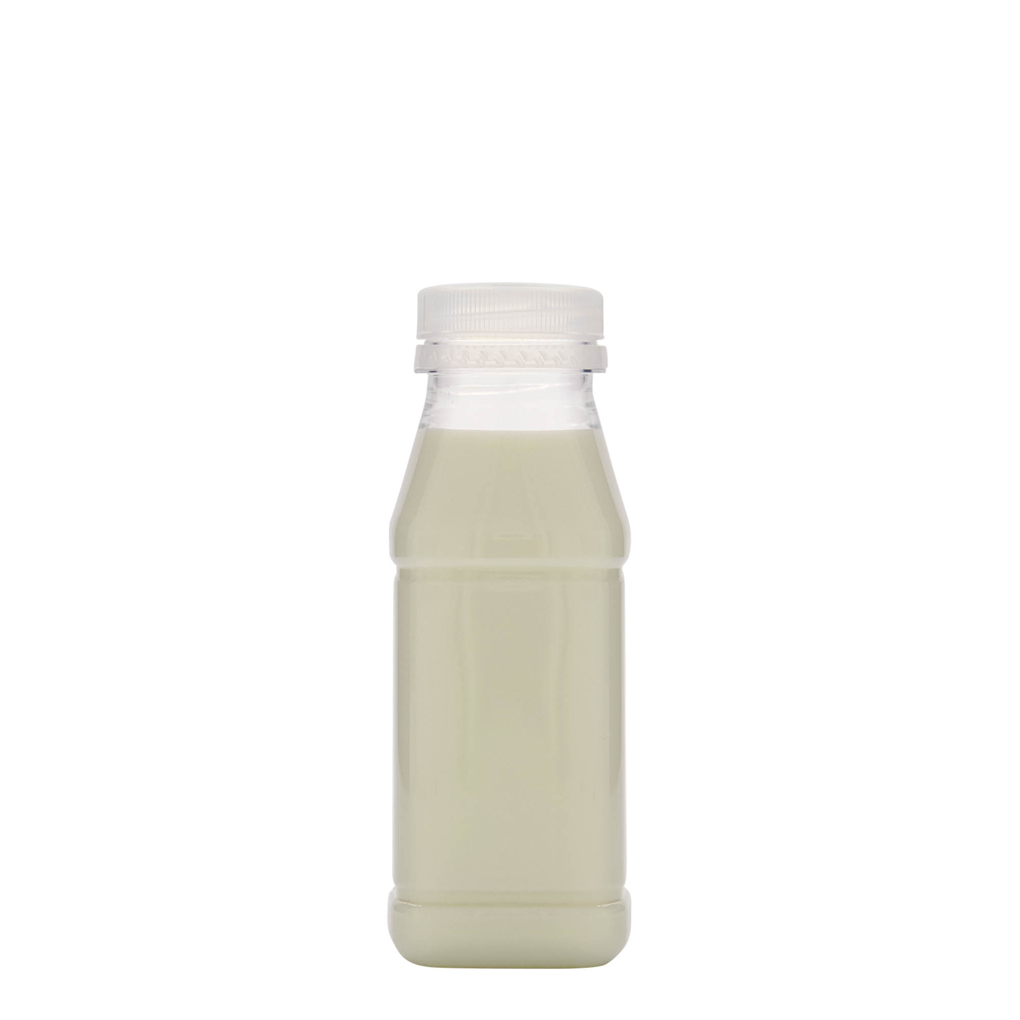 250 ml PET-Flasche 'Milk and Juice Carré', quadratisch, Kunststoff, Mündung: 38 mm