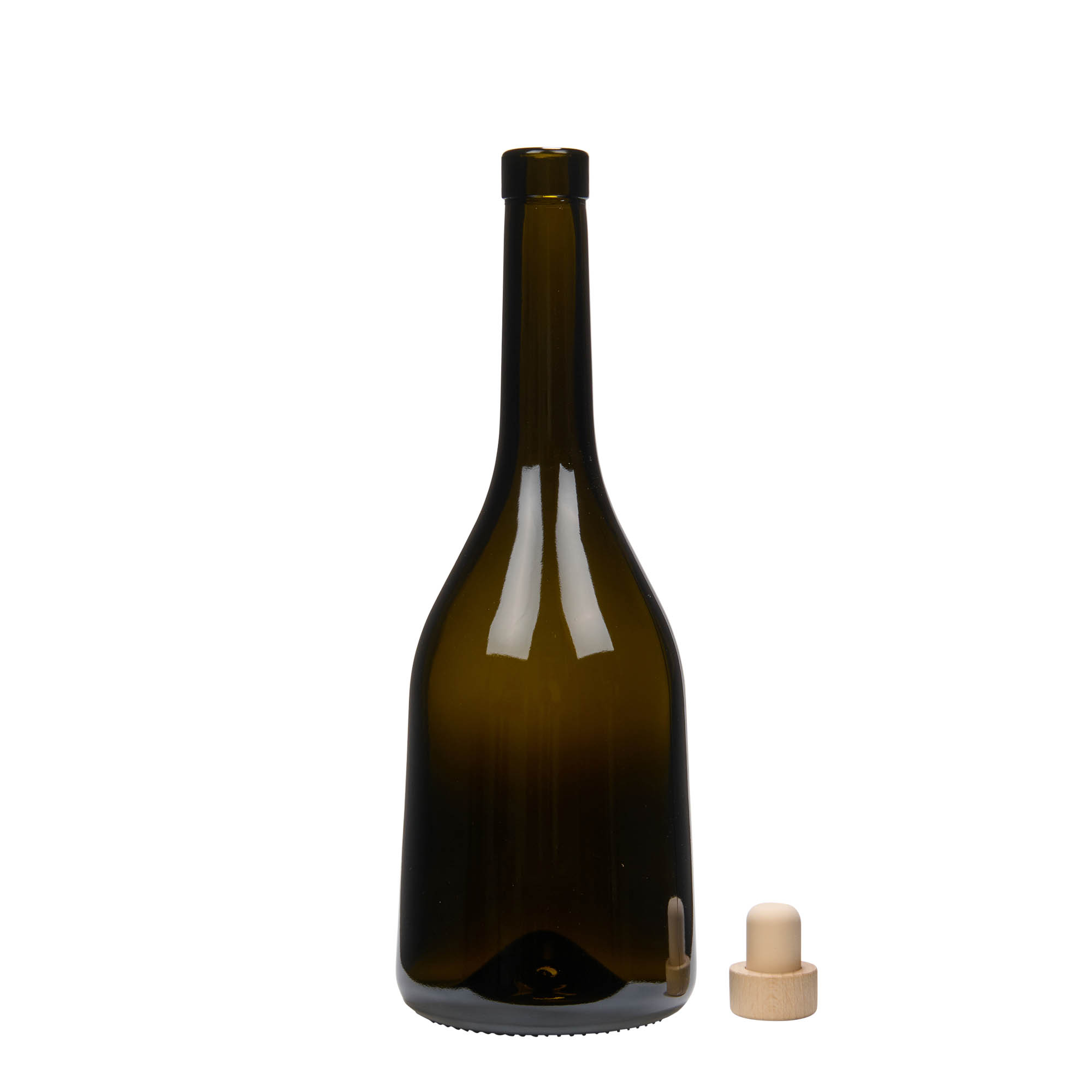 750 ml Glasflasche 'Rustica', antikgrün, Mündung: Kork 750 ml Glasflasche 'Rustica', antikgrün, Mündung: Kork