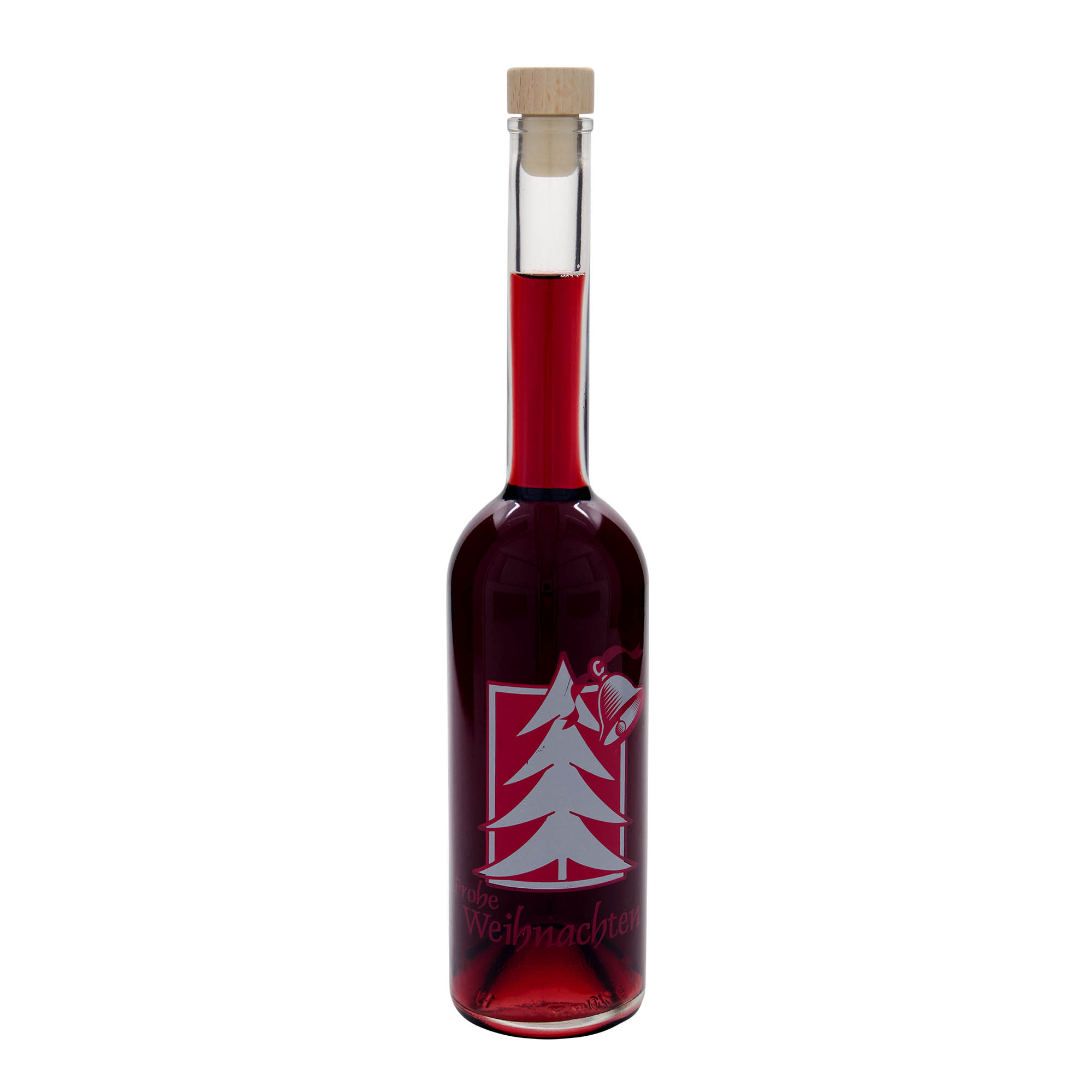 500 ml Glasflasche 'Opera', Motiv: Weihnachtsgruß, Mündung: Kork