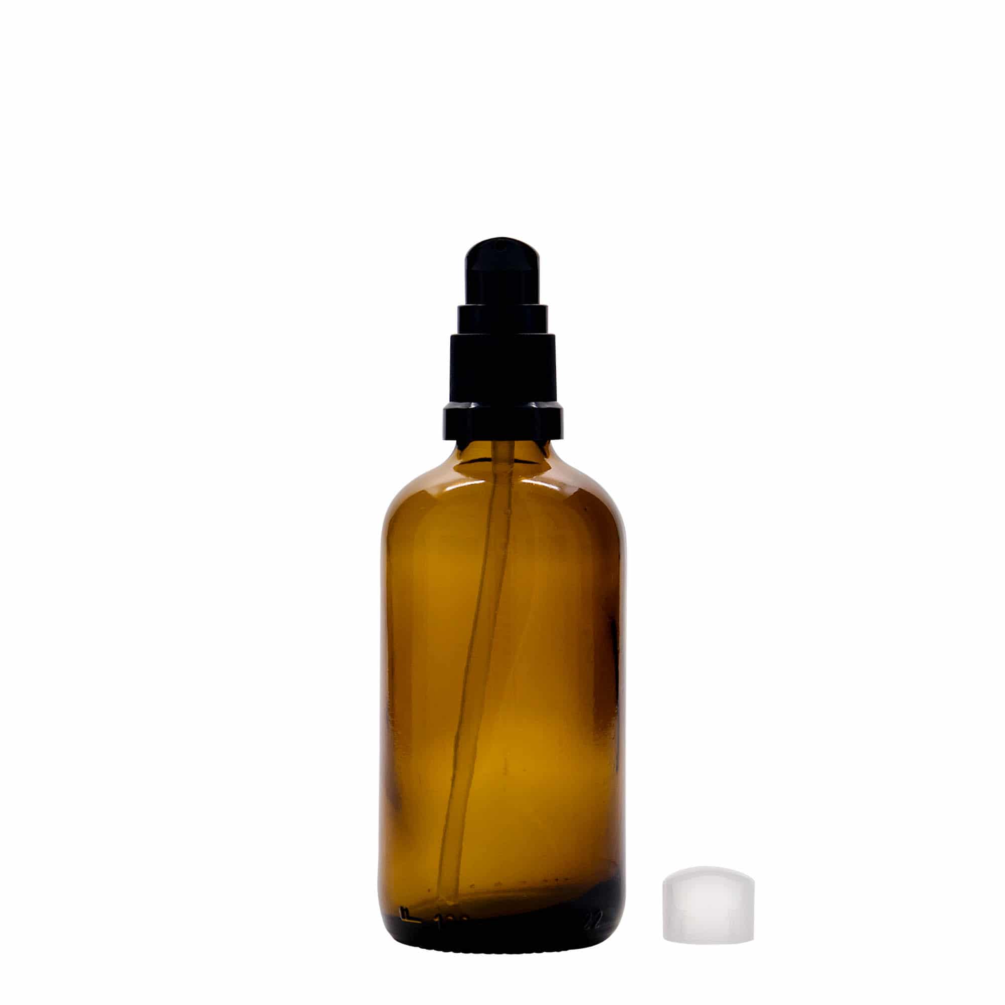 100 ml Medizinflasche mit Lotionspumpe, Glas, braun, Mündung: DIN 18
