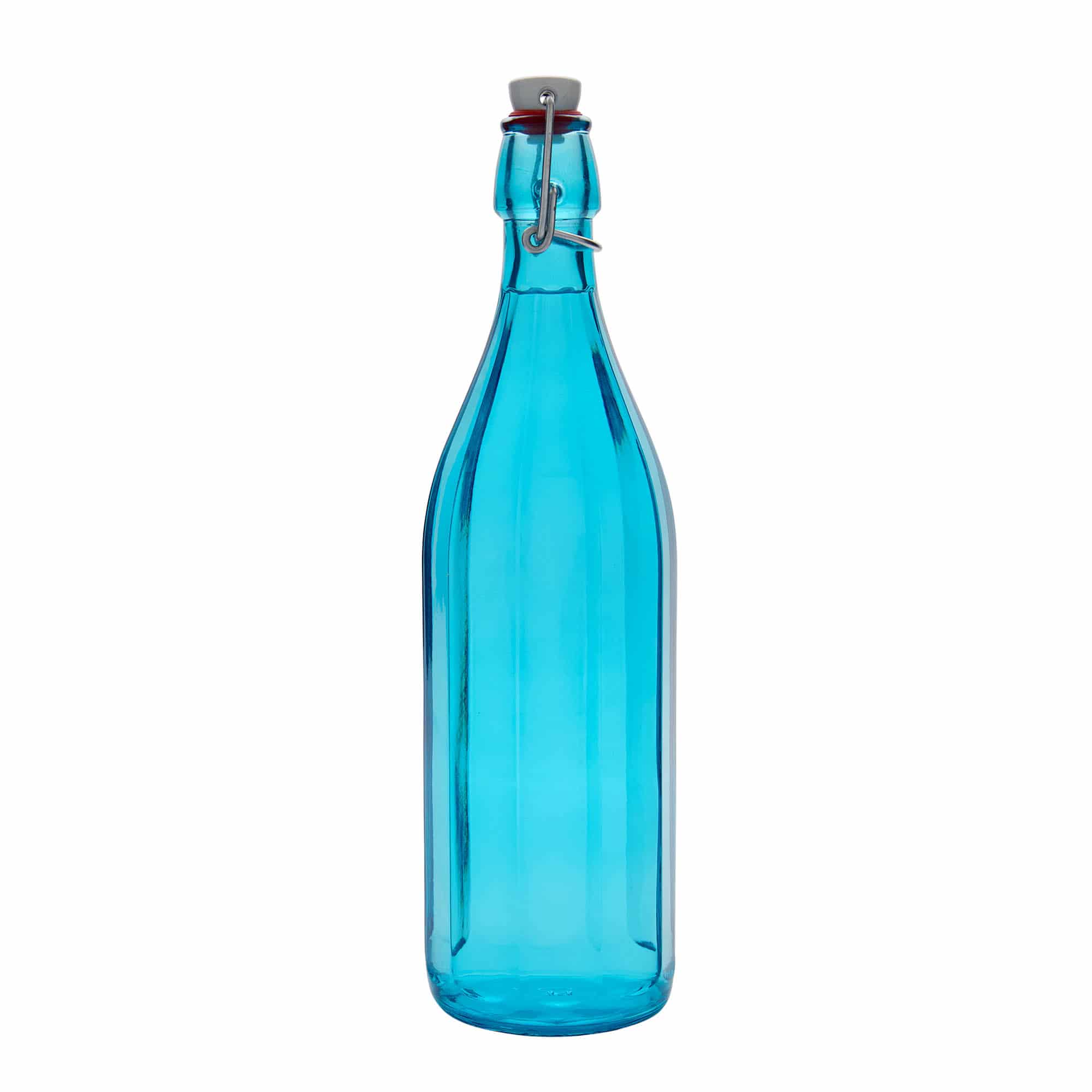 1.000 ml Glasflasche 'Oxford', zehneckig, azurblau, Mündung: Bügelverschluss