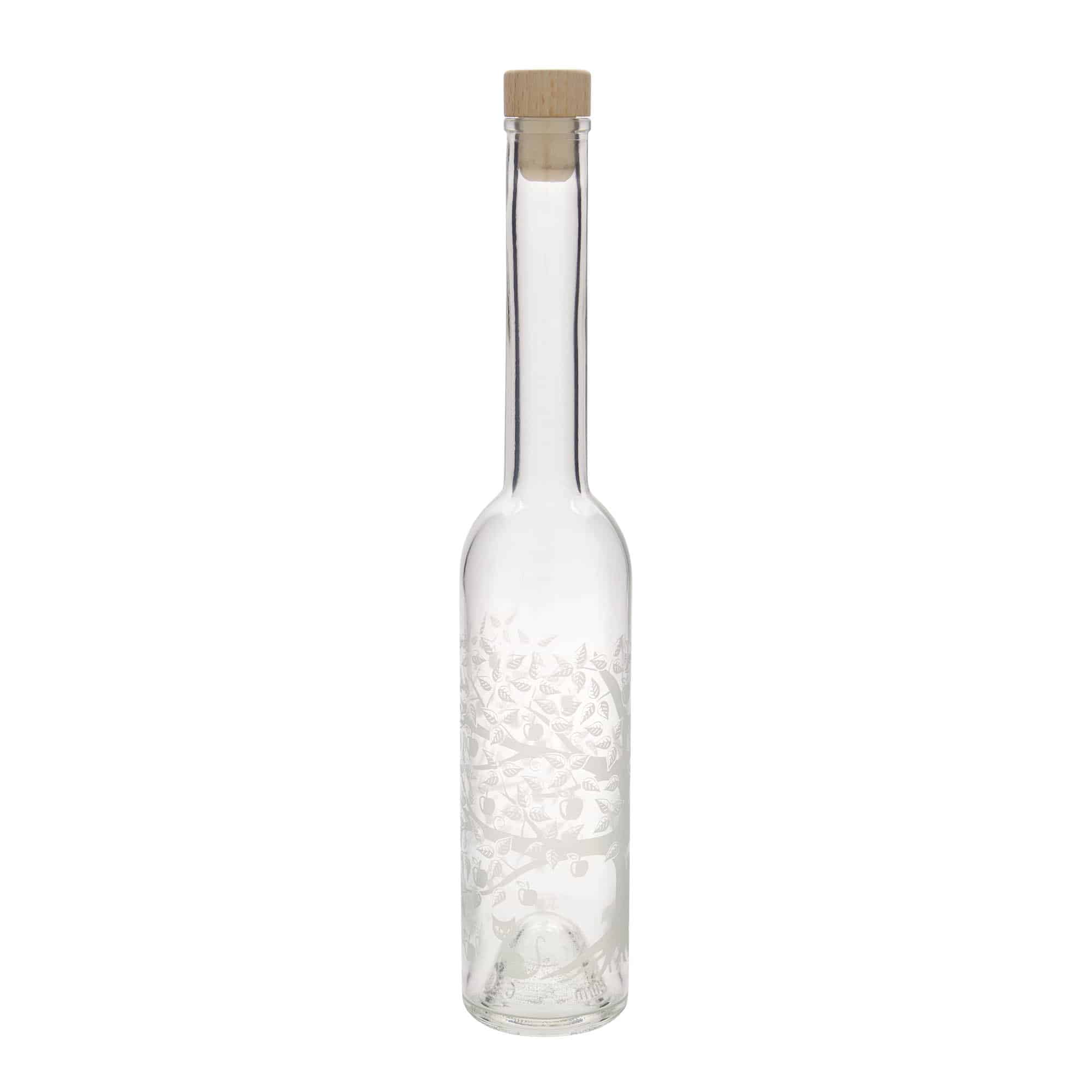 350 ml Glasflasche 'Opera', Motiv: Apfelbaum, Mündung: Kork