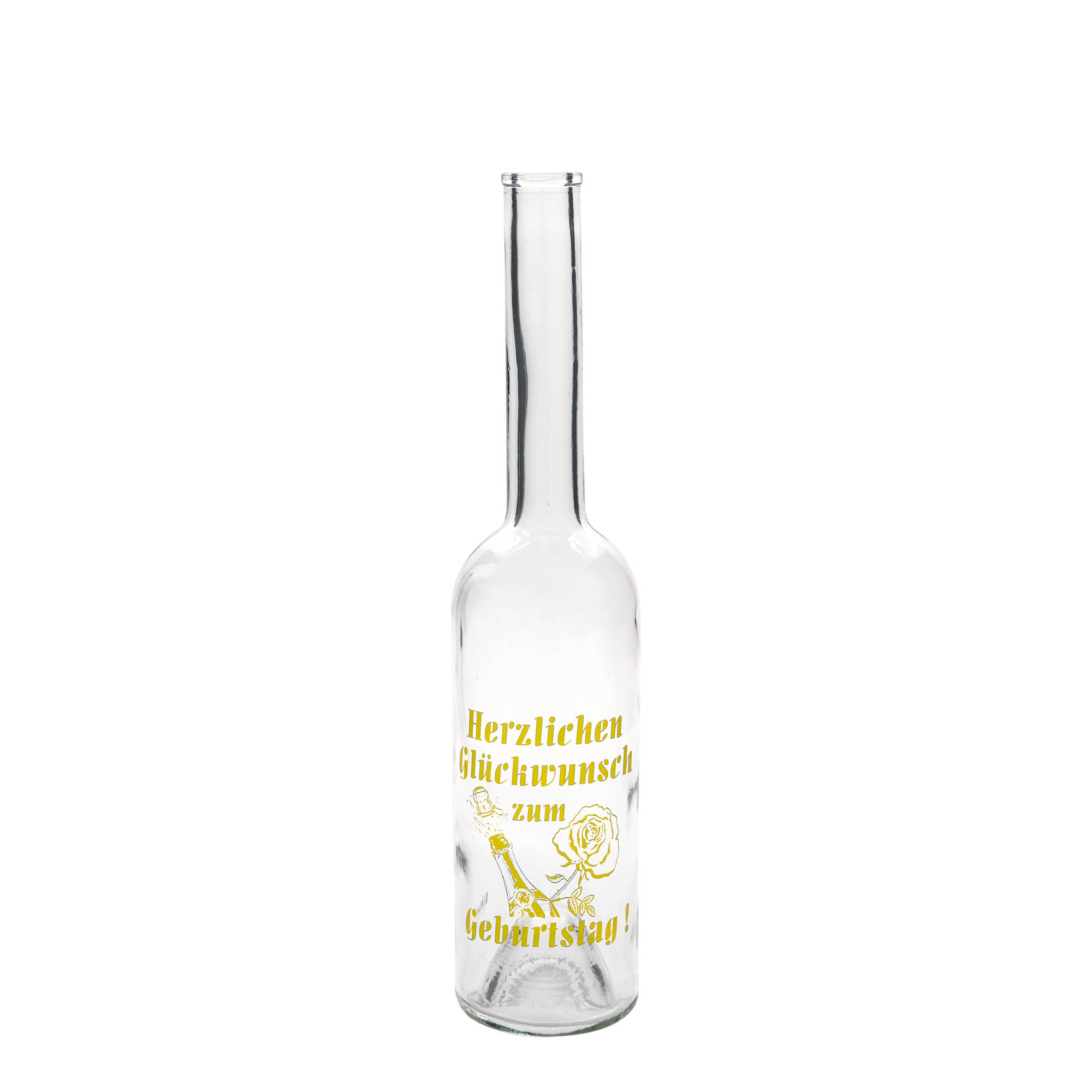500 ml Glasflasche Maximo bedruckt 'Karneval', Mündung: Kork 500 ml Glasflasche Maximo bedruckt 'Karneval', Mündung: Kork