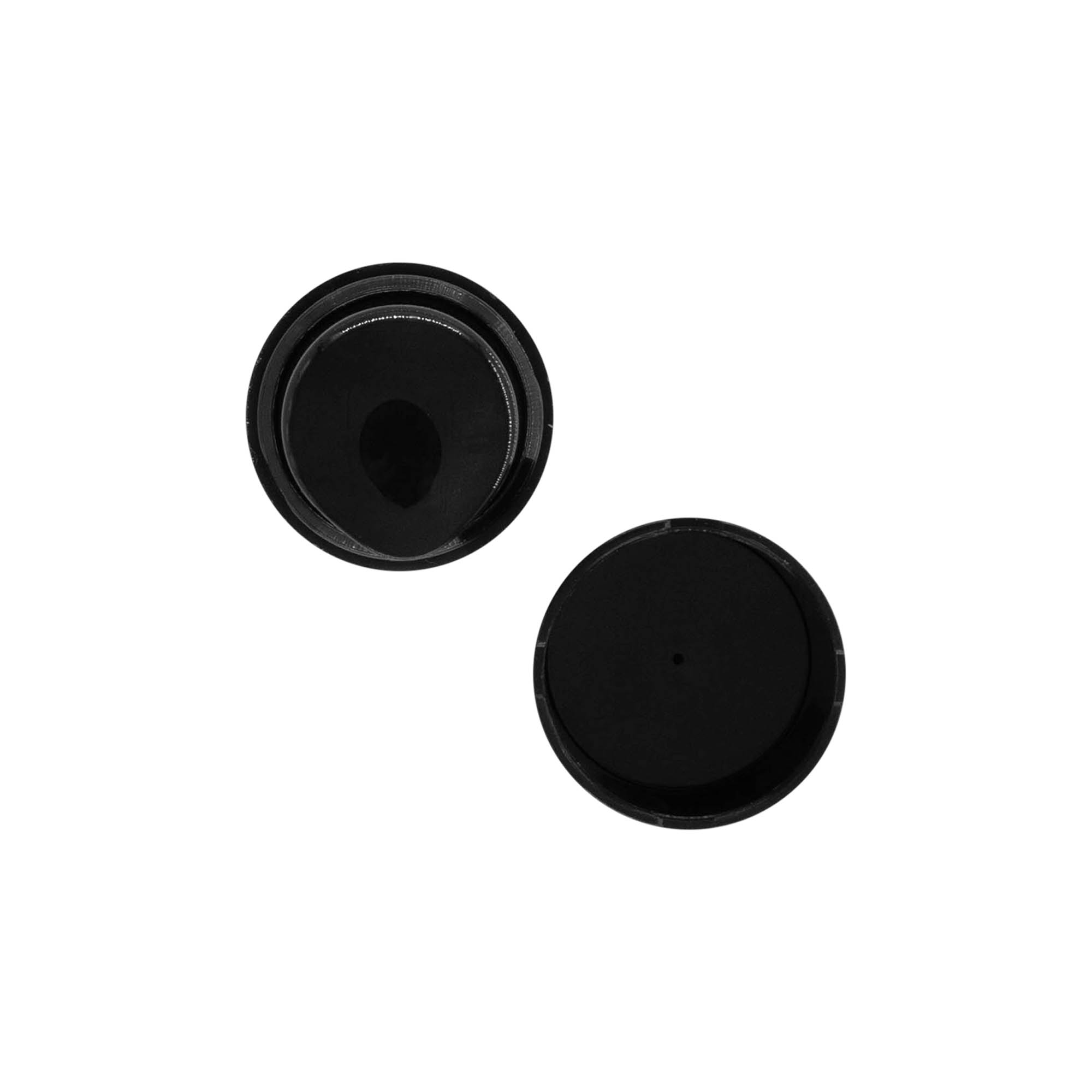 Airless Dispenser Pumpkopf „Nano“, PP-Kunststoff, schwarz mit schwarzer Kappe