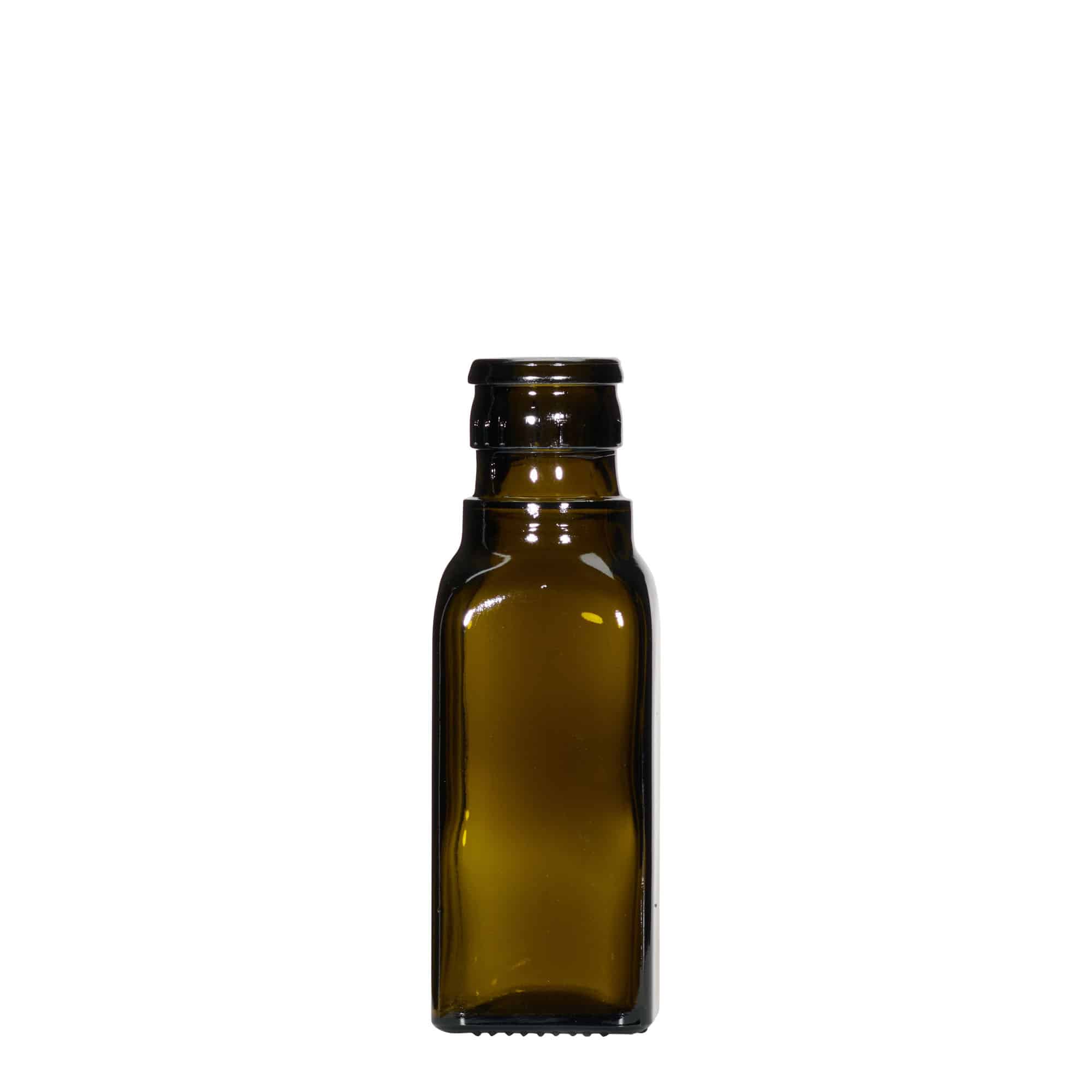 100 ml Essig-/Ölflasche 'Quadra', Glas, quadratisch, antikgrün, Mündung: DOP 100 ml Essig-/Ölflasche 'Quadra', Glas, quadratisch, antikgrün, Mündung: DOP