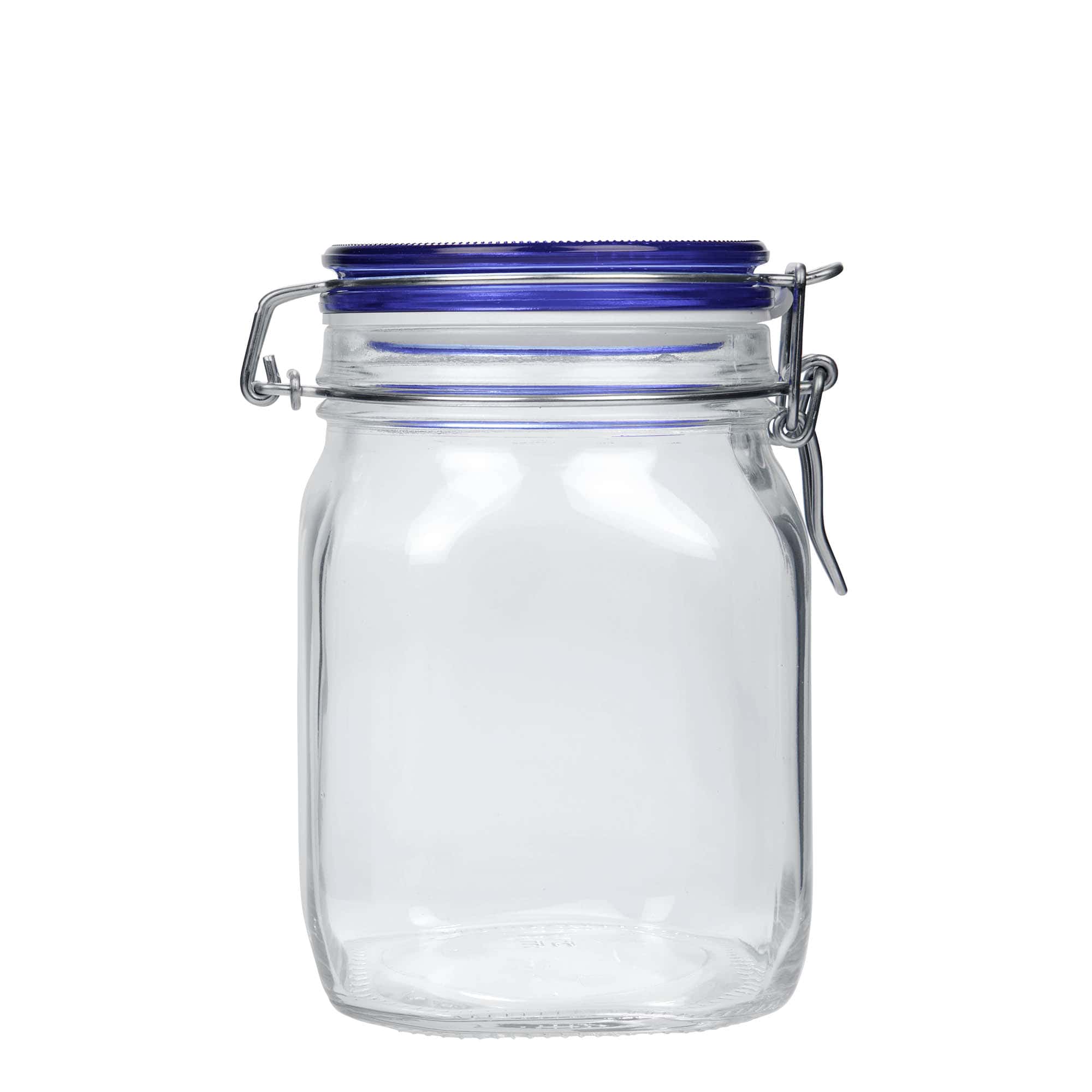 1.000 ml Drahtbügelglas 'Fido' Blue Top, quadratisch, Mündung: Drahtbügelverschluss 1.000 ml Drahtbügelglas 'Fido' Blue Top, quadratisch, Mündung: Drahtbügelverschluss