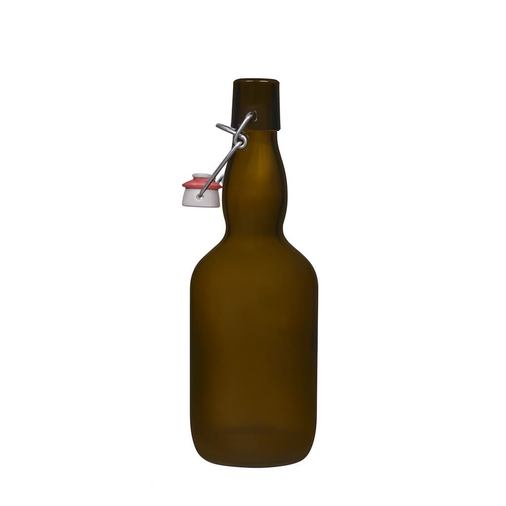500 ml Bierflasche Kropfhals, Glas, antikgrün, Mündung: Bügelverschluss