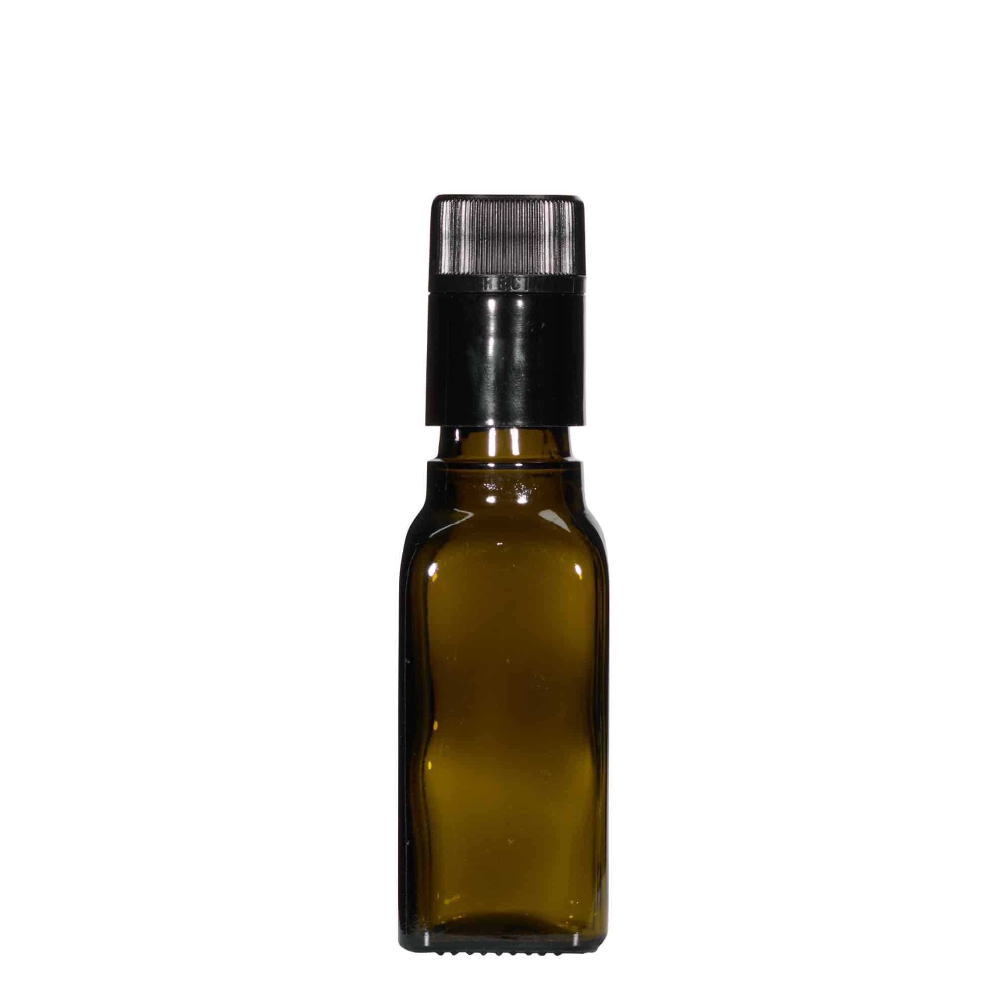 100 ml Essig-/Ölflasche 'Quadra', Glas, quadratisch, antikgrün, Mündung: DOP