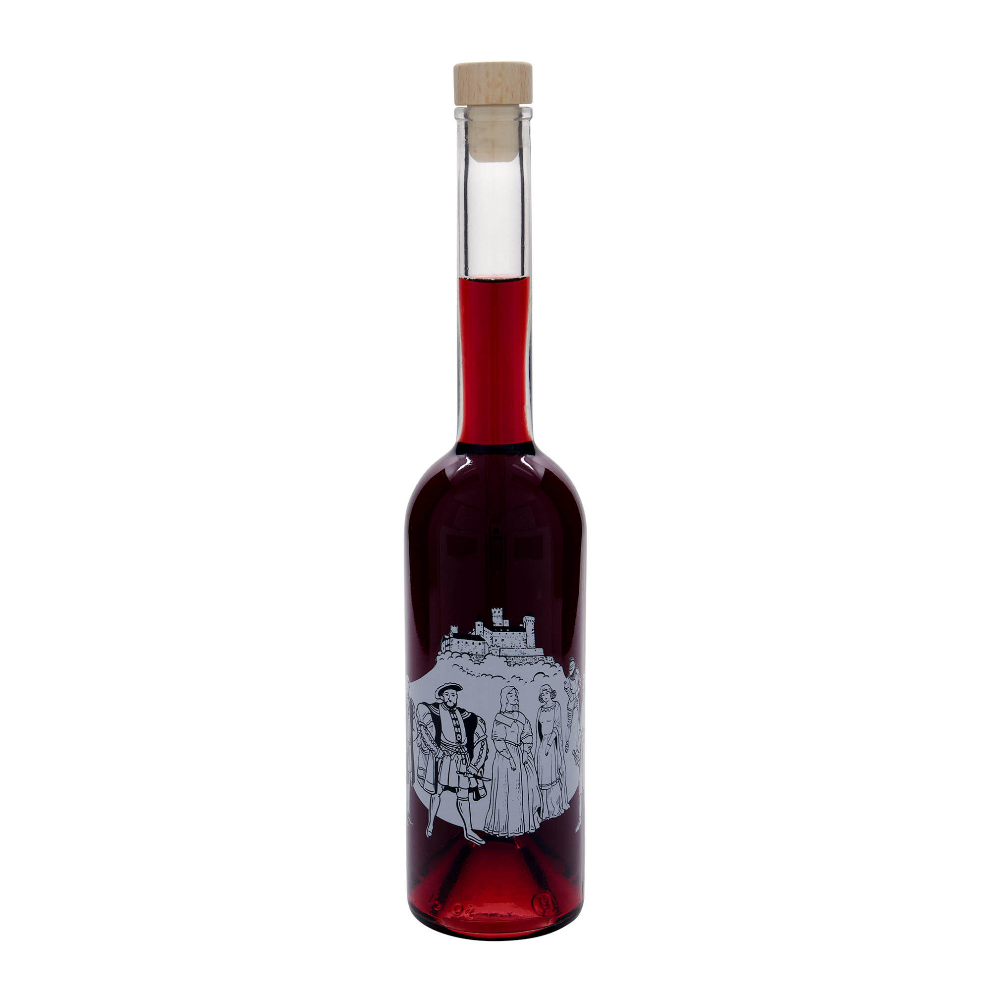 500 ml Glasflasche 'Opera', Motiv: Mittelalter, Mündung: Kork