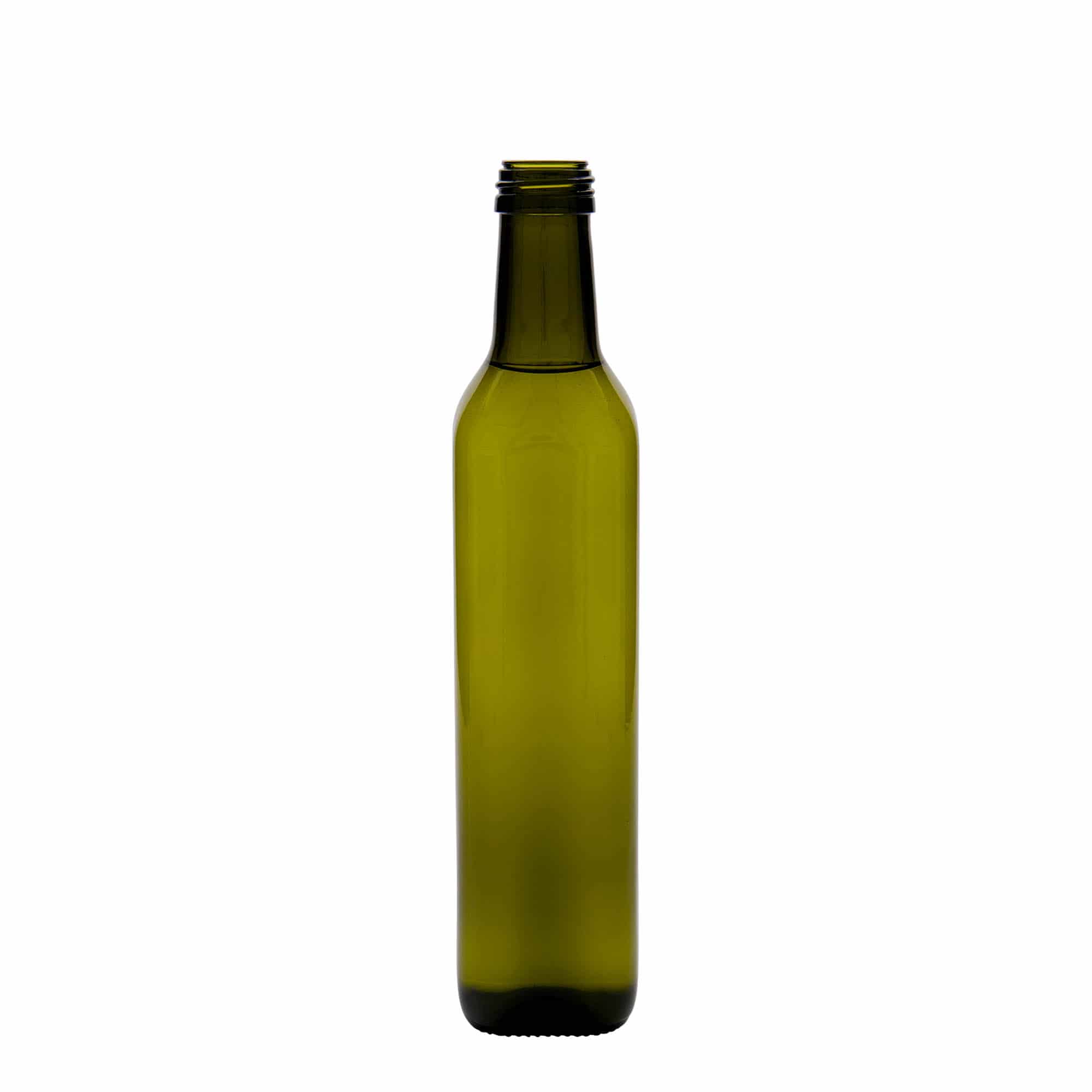 500 ml Glasflasche 'Marasca', quadratisch, antikgrün, Mündung: PP 31,5