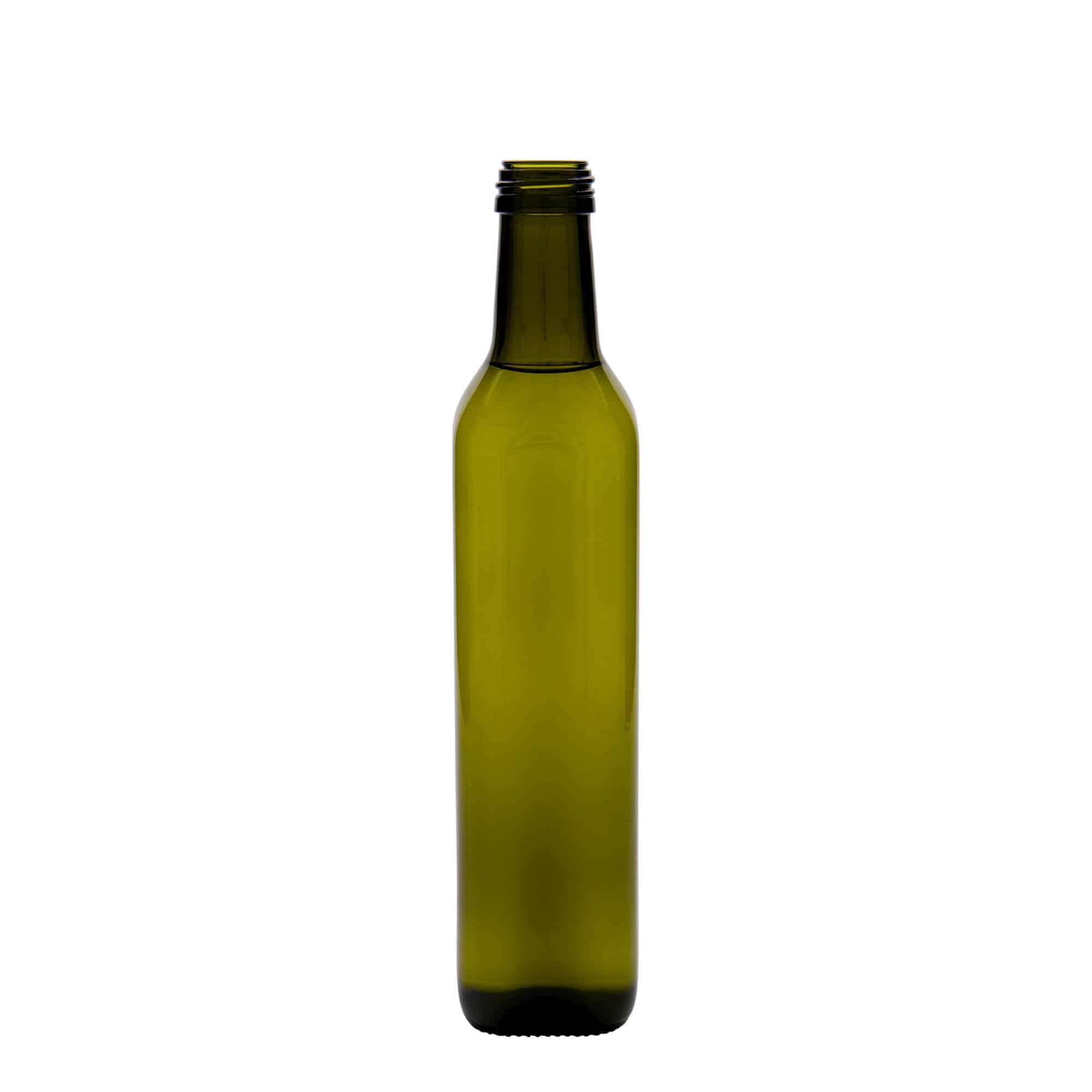 500 ml Glasflasche 'Marasca', quadratisch, antikgrün, Mündung: PP 31,5