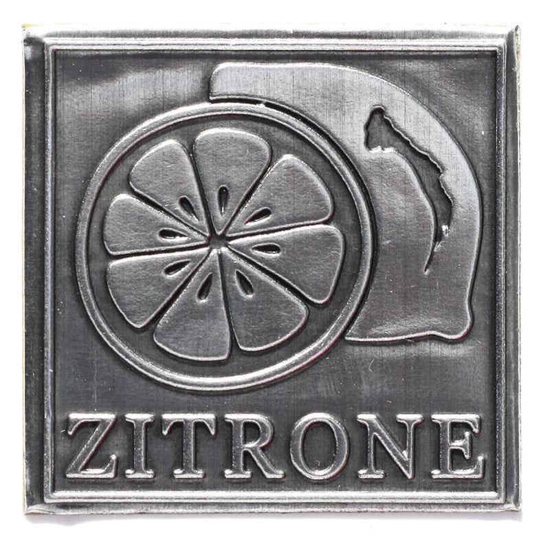 Zinnetikett 'Zitrone', quadratisch, Metall, silber Zinnetikett 'Zitrone', quadratisch, Metall, silber