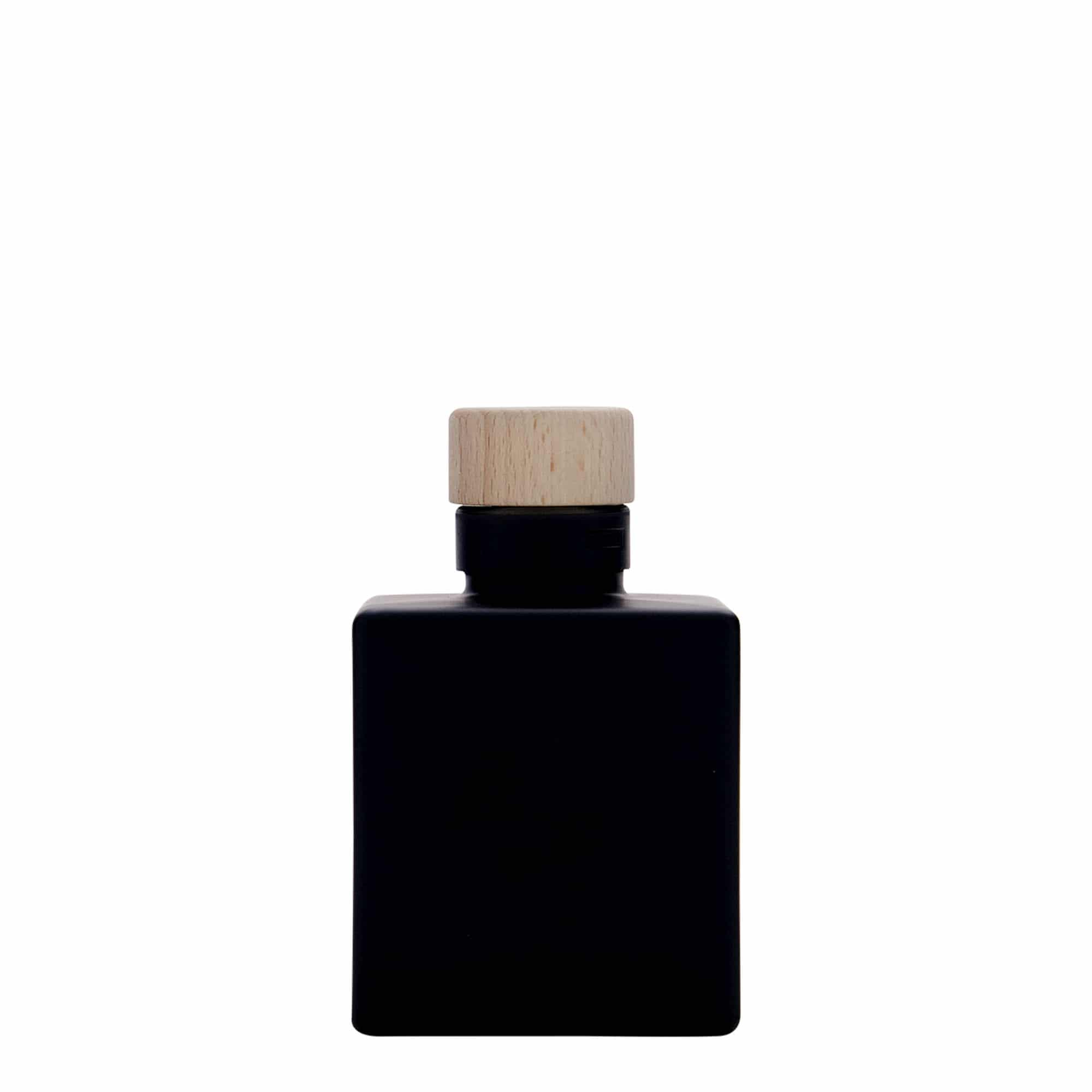 100 ml Glasflasche „Cube“, quadratisch, schwarz, Mündung: Kork