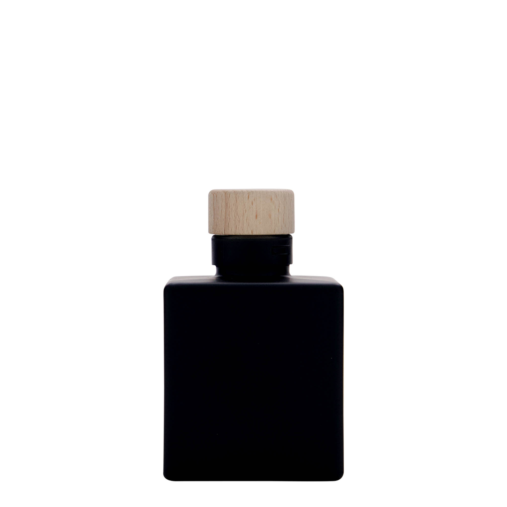 100 ml Glasflasche „Cube“, quadratisch, schwarz, Mündung: Kork