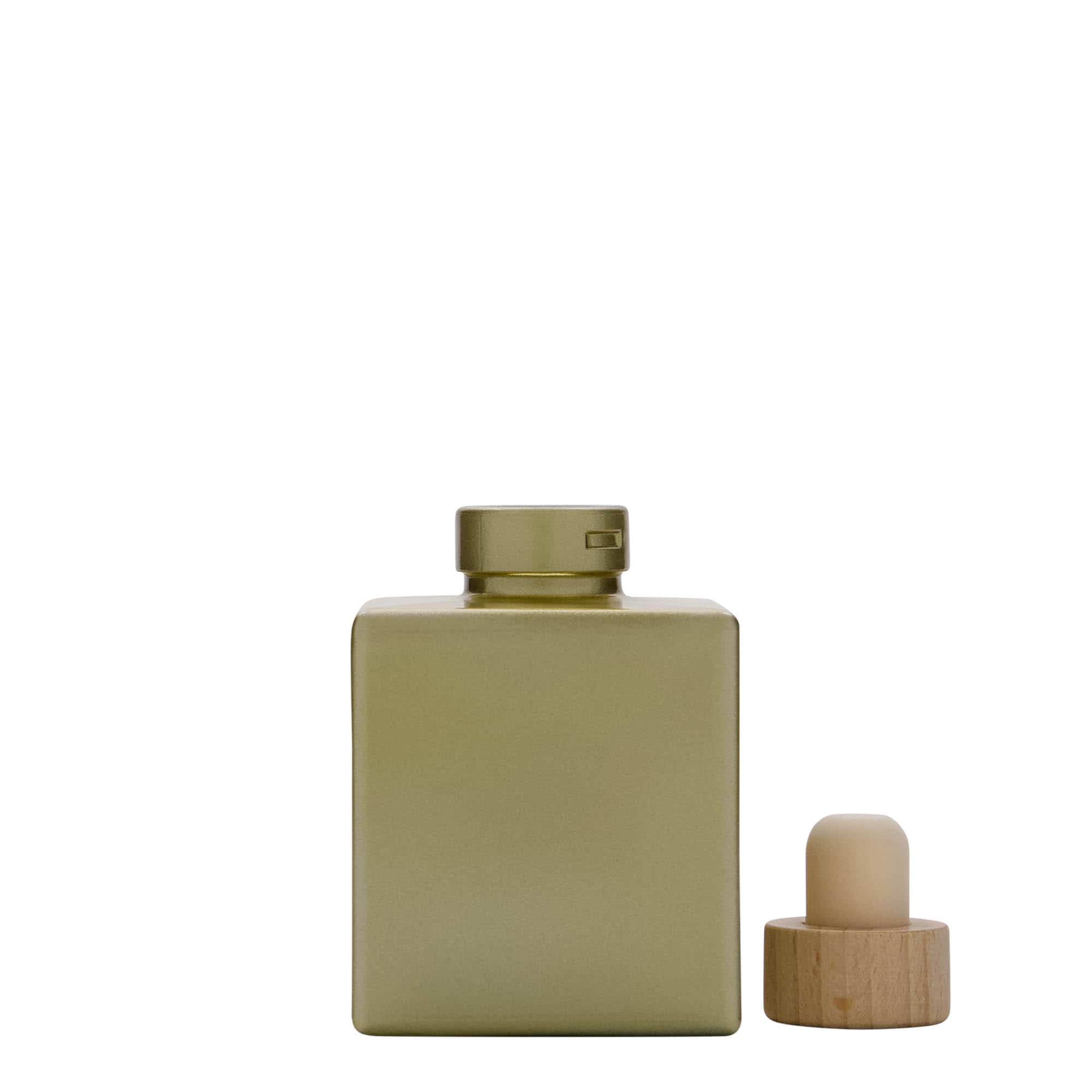 100 ml Glasflasche 'Cube', quadratisch, gold, Mündung: Kork