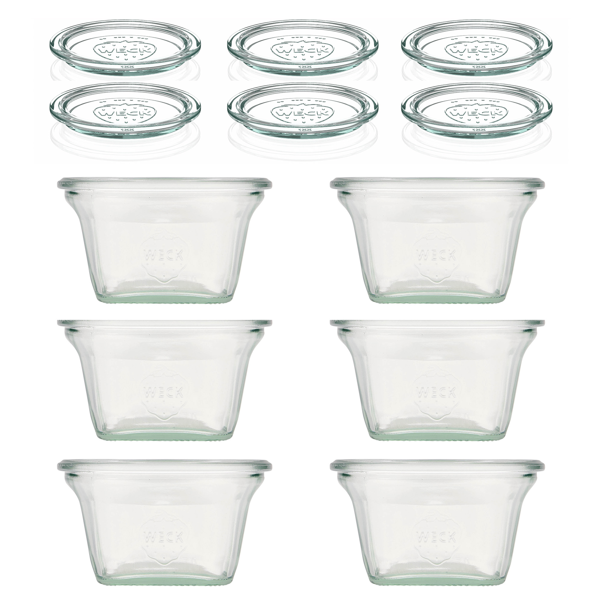6x 290 ml WECK-Quadroglas mit Glasdeckel RR 100
