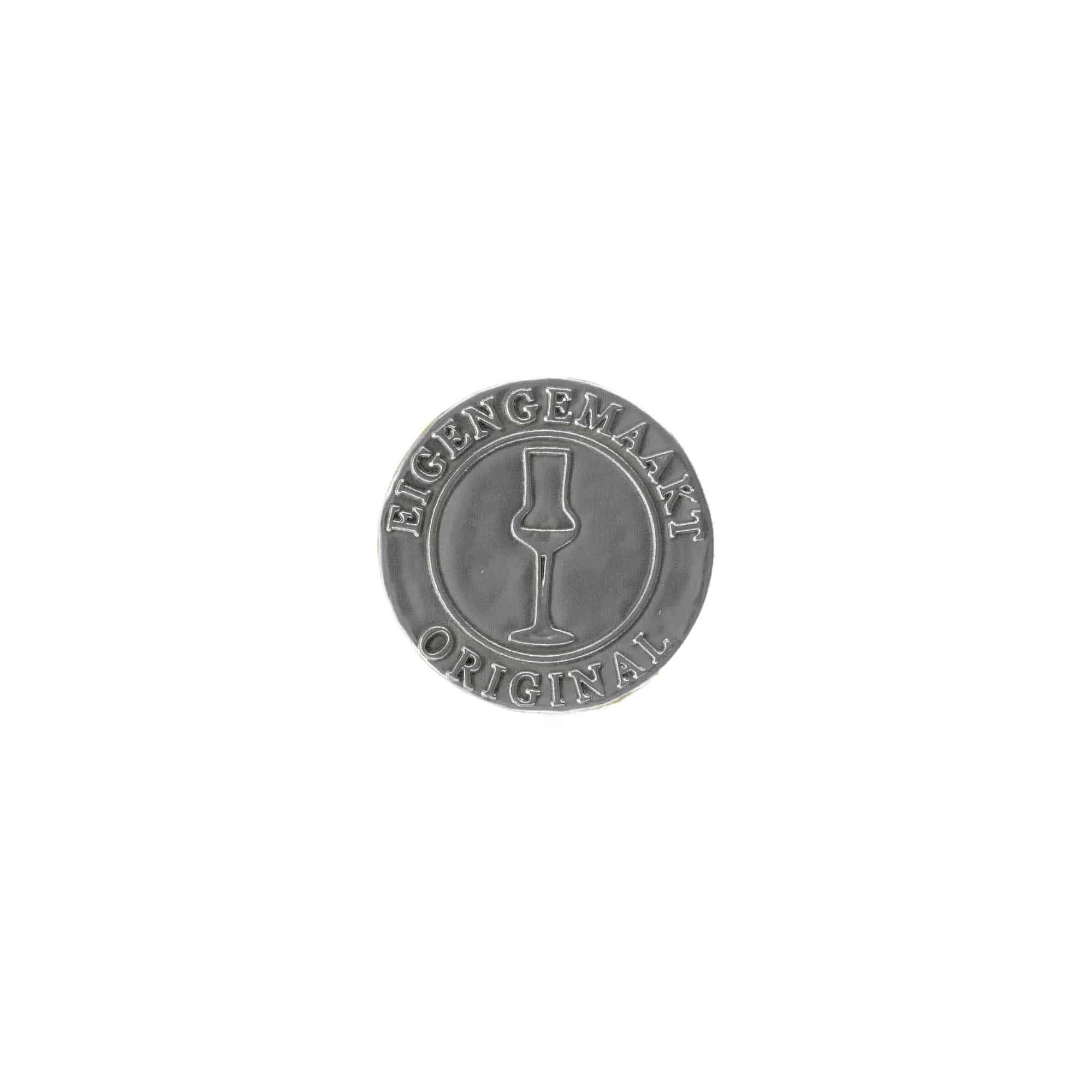 Zinnetikett 'Eigengemaakt', rund, Metall, silber Zinnetikett 'Eigengemaakt', rund, Metall, silber