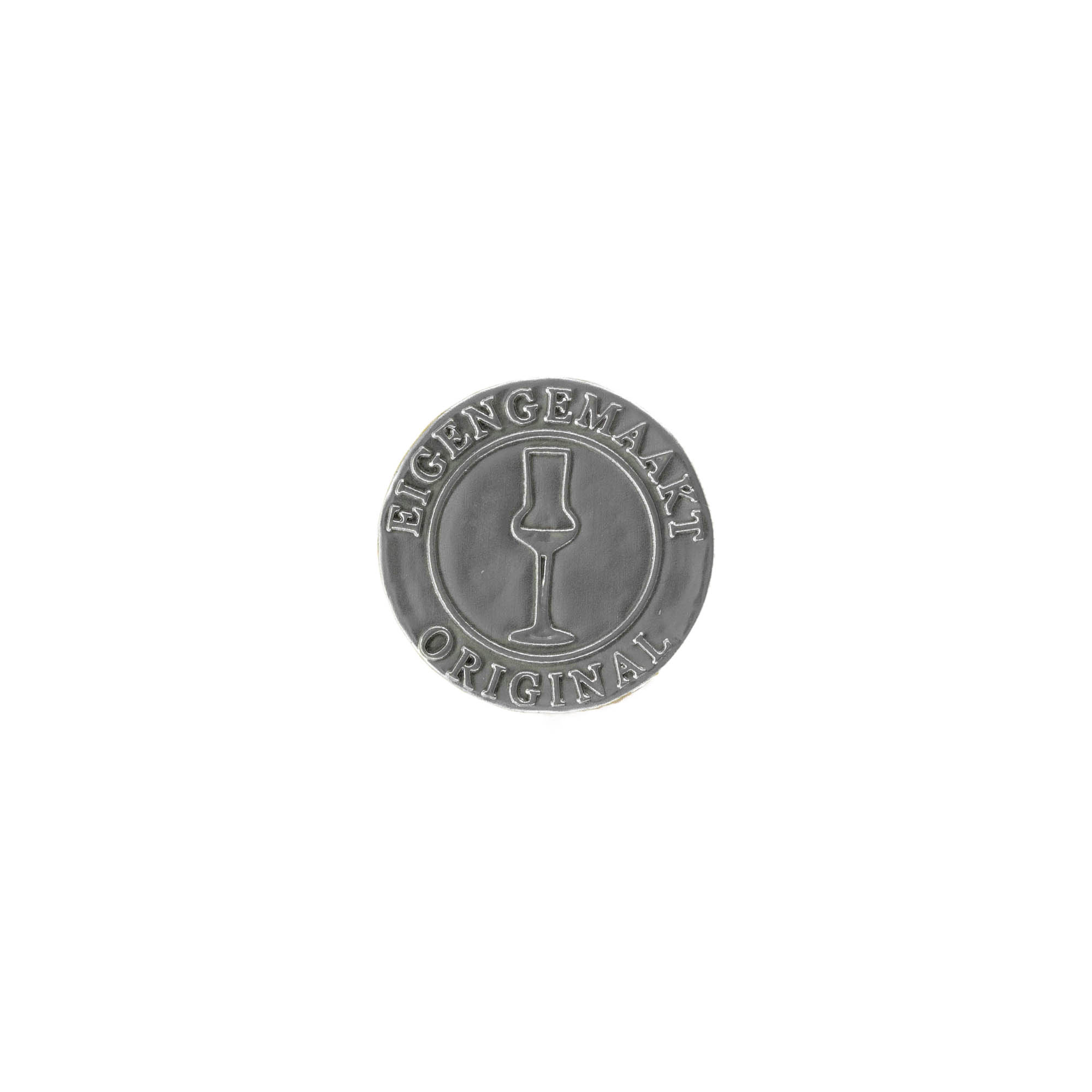 Zinnetikett 'Eigengemaakt', rund, Metall, silber Zinnetikett 'Eigengemaakt', rund, Metall, silber