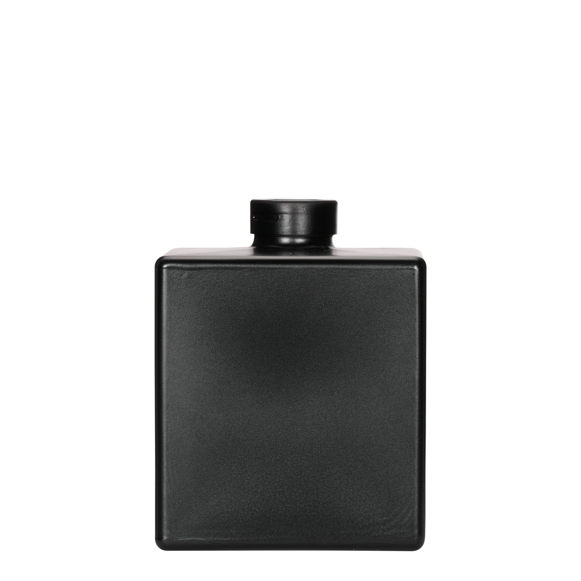 500 ml Glasflasche 'Cube', quadratisch, schwarz, Mündung: Kork