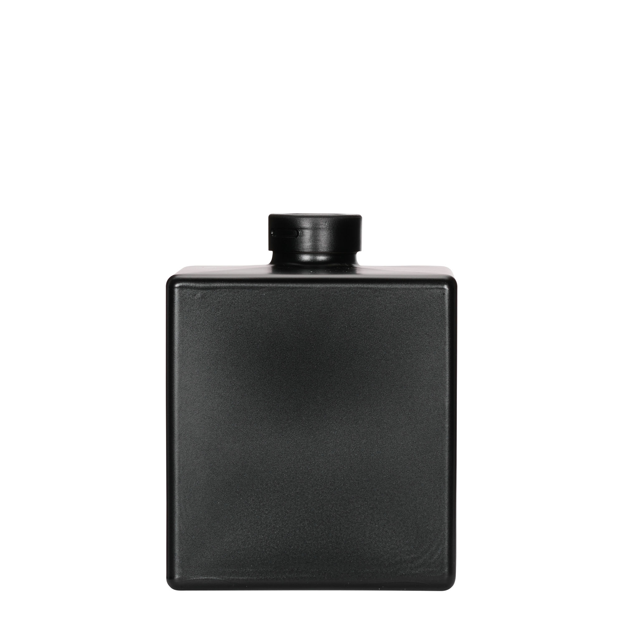 500 ml Glasflasche 'Cube', quadratisch, schwarz, Mündung: Kork