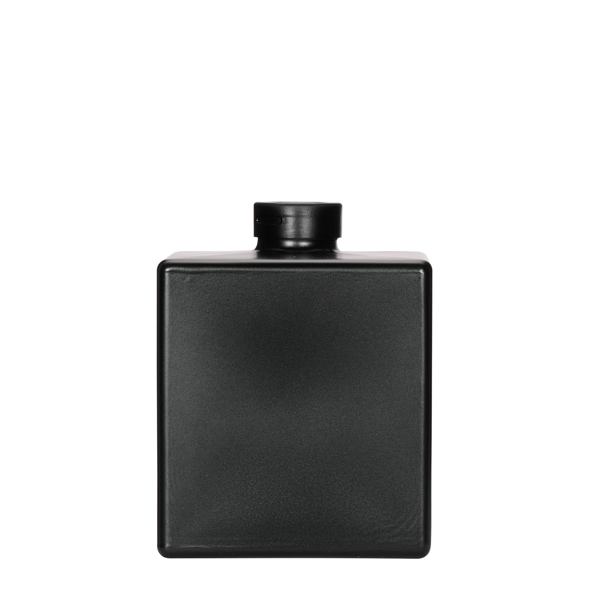 500 ml Glasflasche „Cube“, quadratisch, schwarz, Mündung: Kork