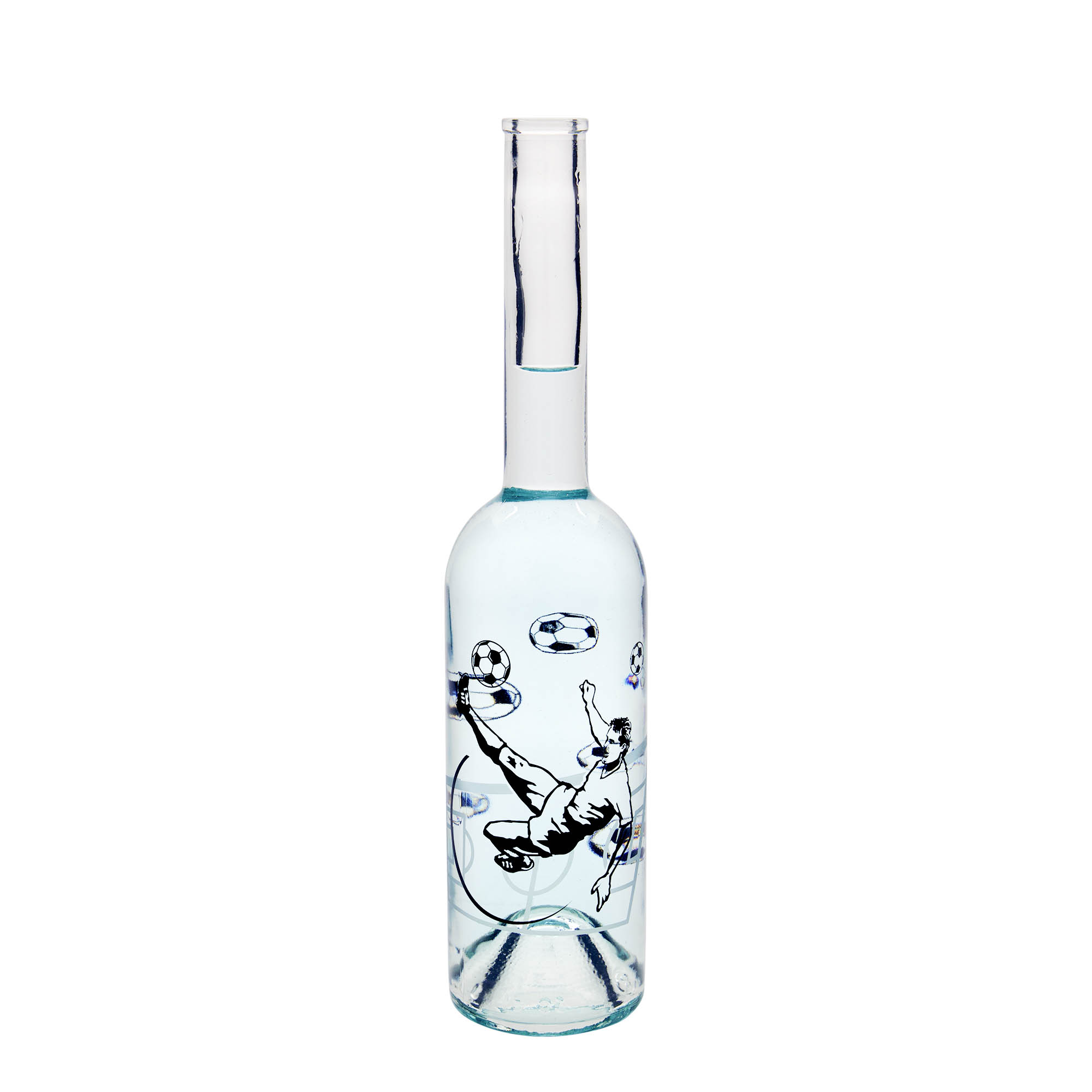 500 ml Glasflasche 'Opera', Motiv: Fußballspieler, Mündung: Kork 500 ml Glasflasche 'Opera', Motiv: Fußballspieler, Mündung: Kork