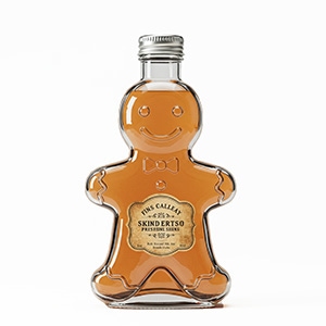 Flasche Lebkuchenmann mit Logo Produktbeispiel: gefüllte Flasche in Form eines Lebkuchenmannes mit Logodesign