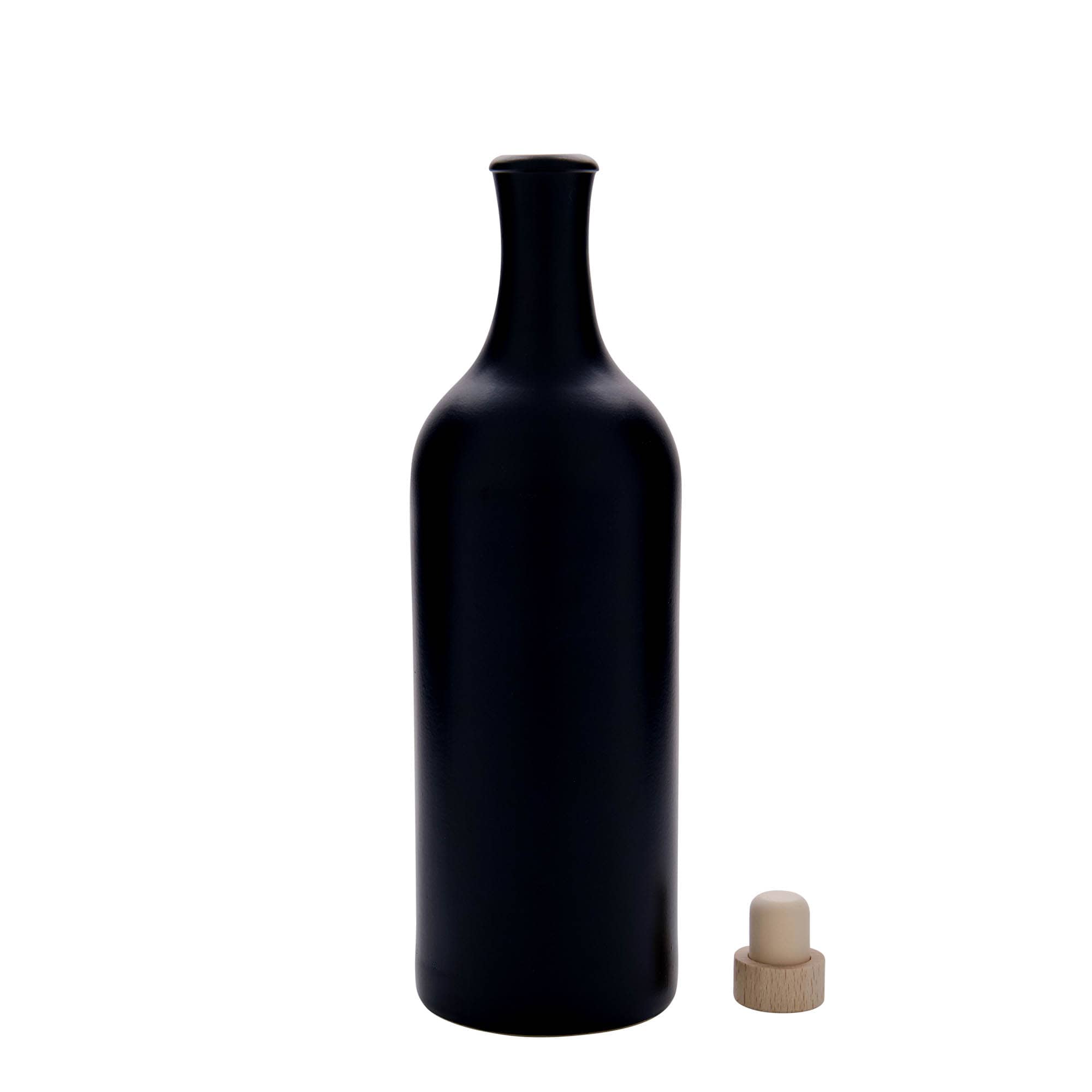750 ml Tonkrug Langhals, Steinzeug, schwarz, Mündung: Kork