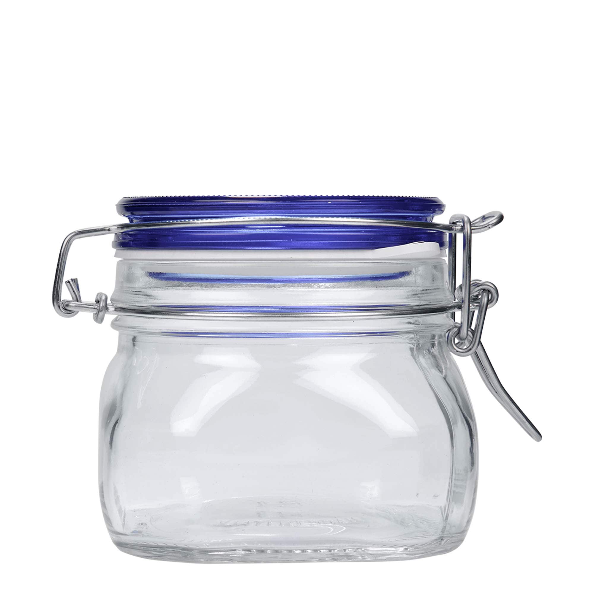 500 ml Drahtbügelglas „Fido“ Blue Top, quadratisch, Mündung: Drahtbügelverschluss