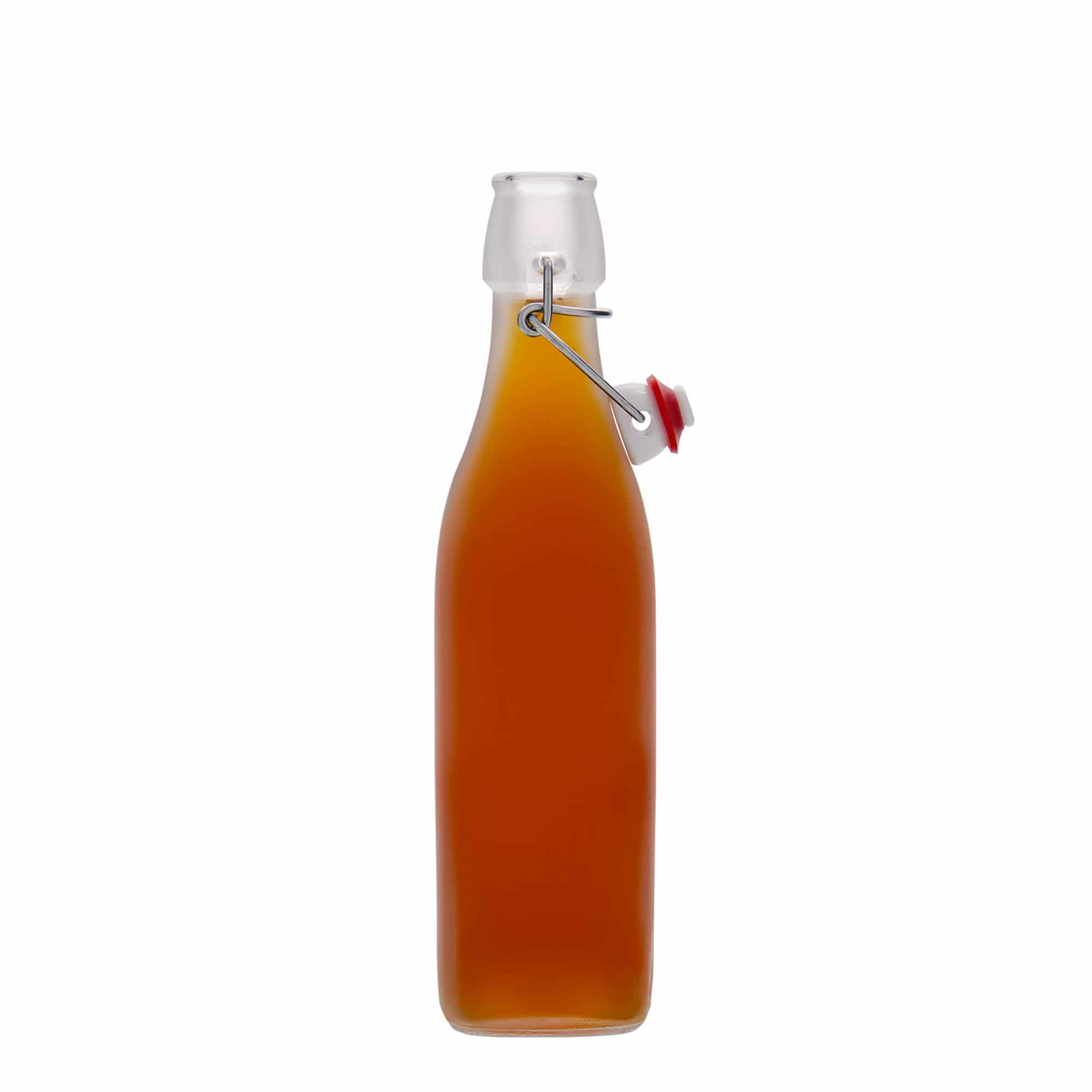 500 ml Glasflasche 'Swing', quadratisch, weiß, Mündung: Bügelverschluss