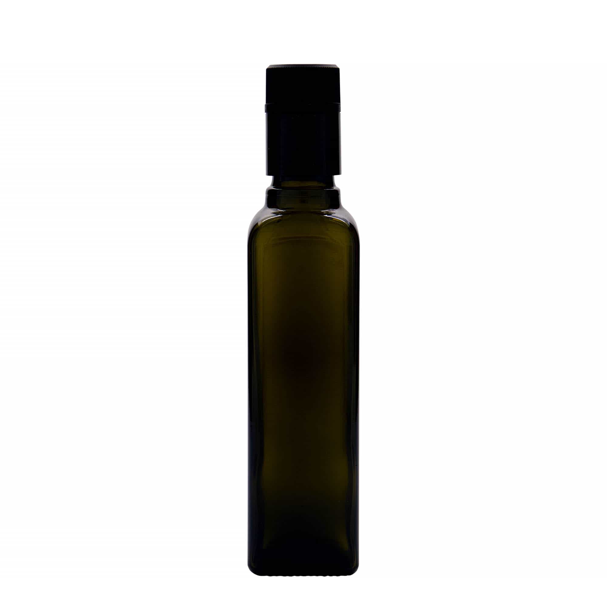 250 ml Essig-/Ölflasche 'Quadra', Glas, quadratisch, antikgrün, Mündung: DOP