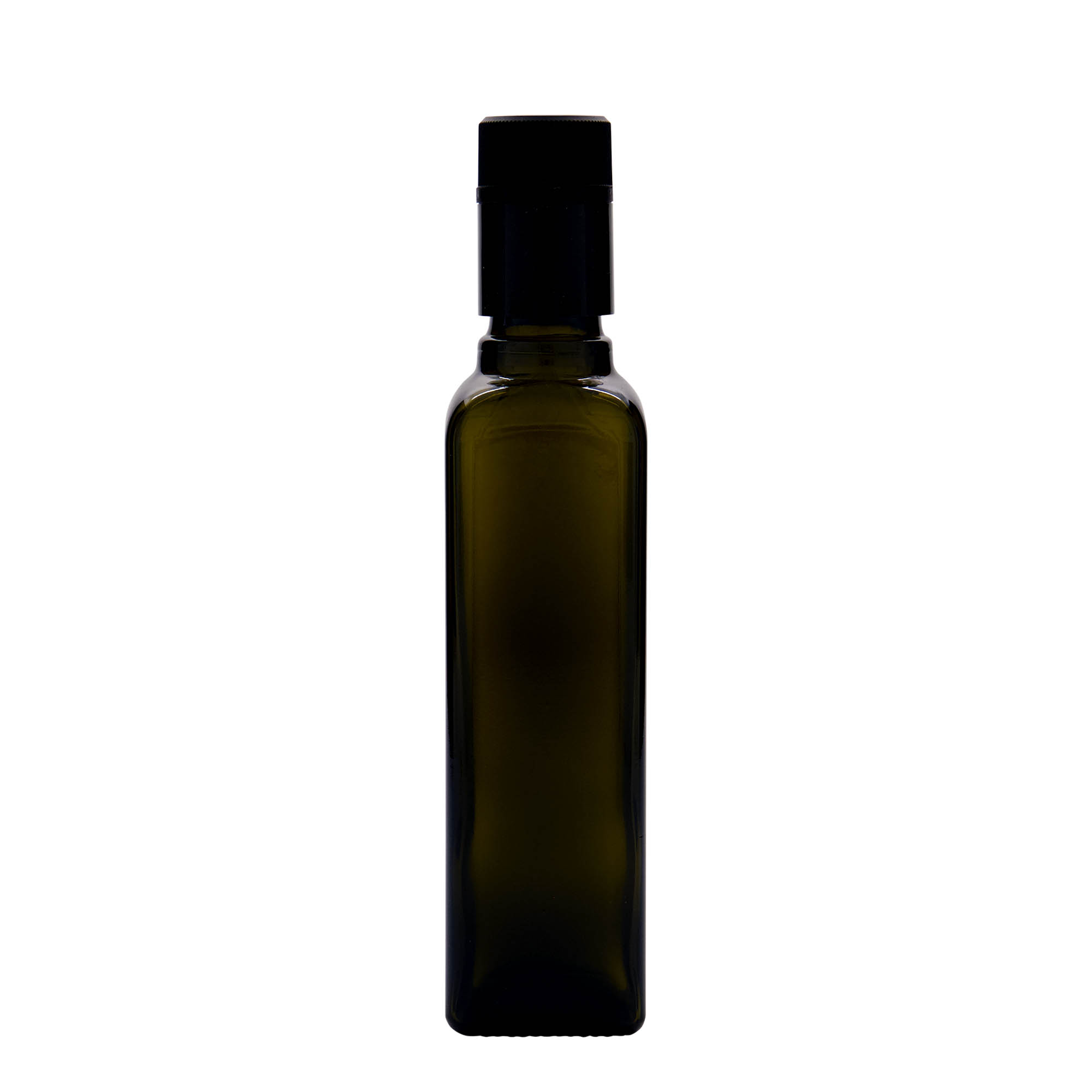 250 ml Essig-/Ölflasche „Quadra“, Glas, quadratisch, antikgrün, Mündung: DOP