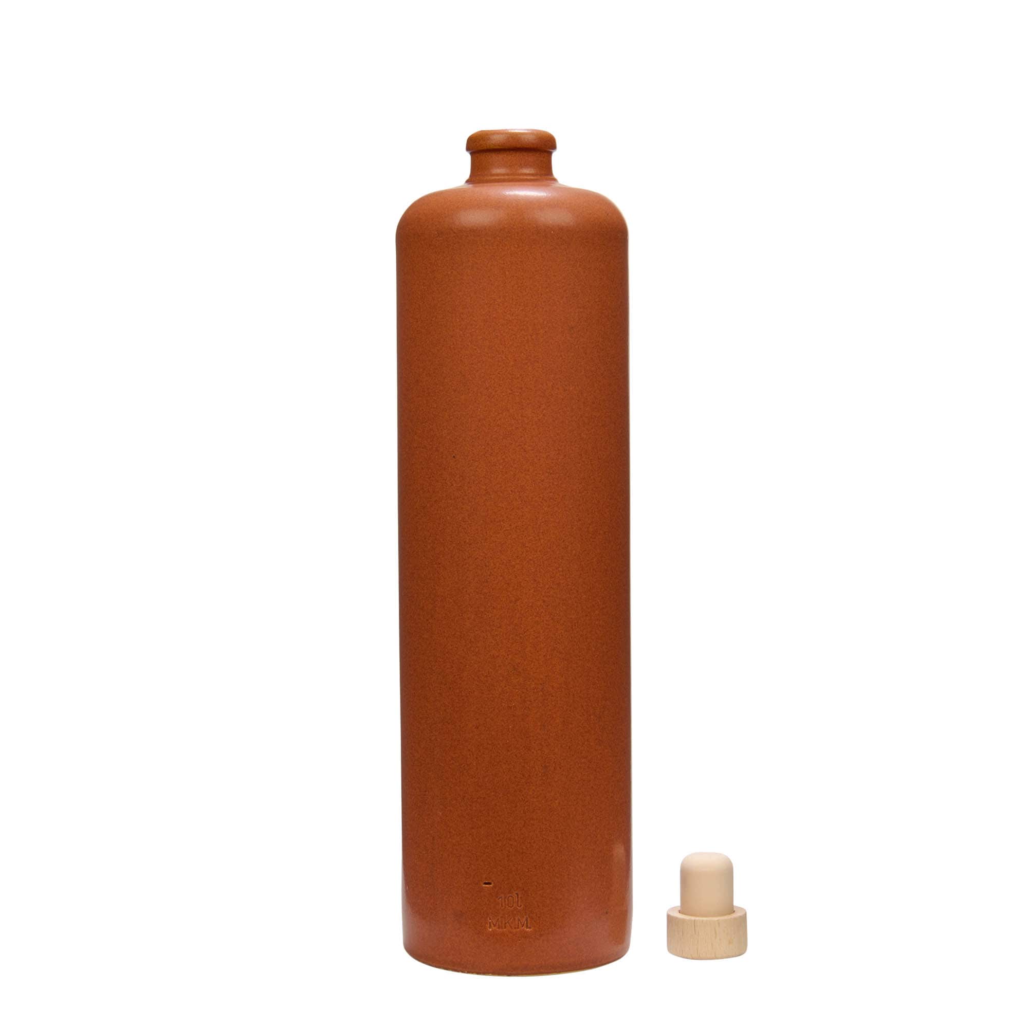 1.000 ml Tonkrug, Steinzeug, rot-braun, Mündung: Kork