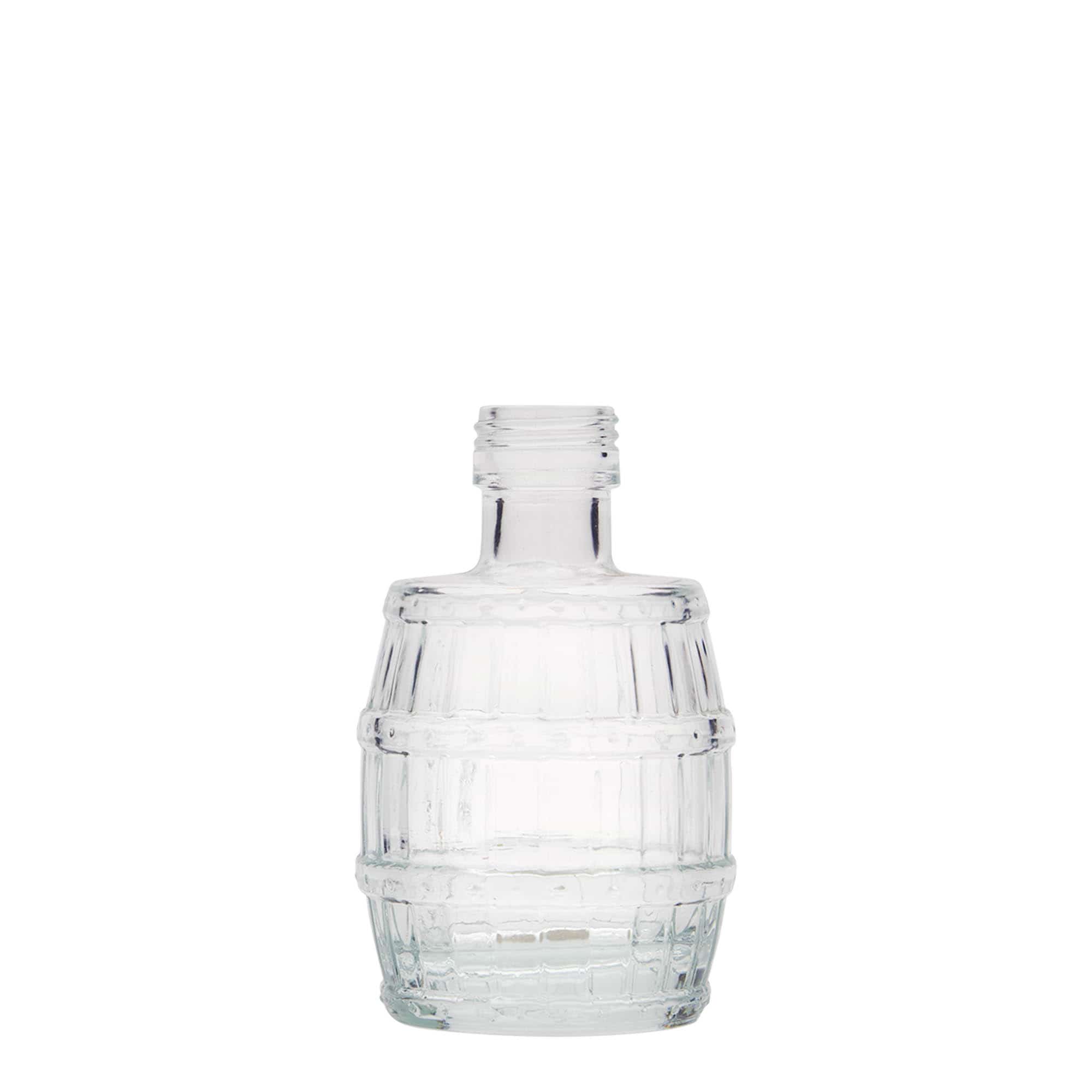 100 ml Glasflasche „Fass“, Mündung: PP 24