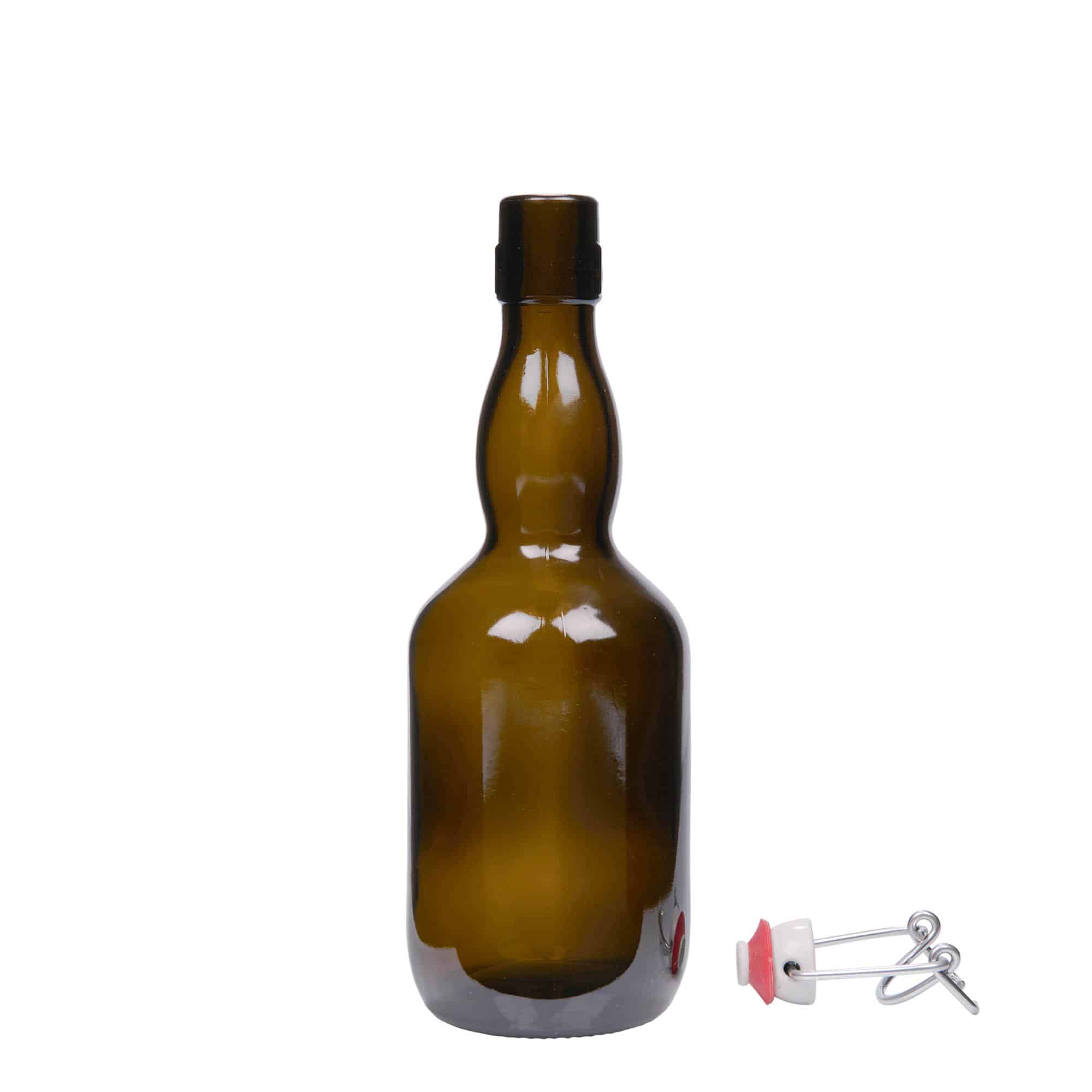 500 ml Bierflasche Kropfhals, Glas, antikgrün, Mündung: Bügelverschluss