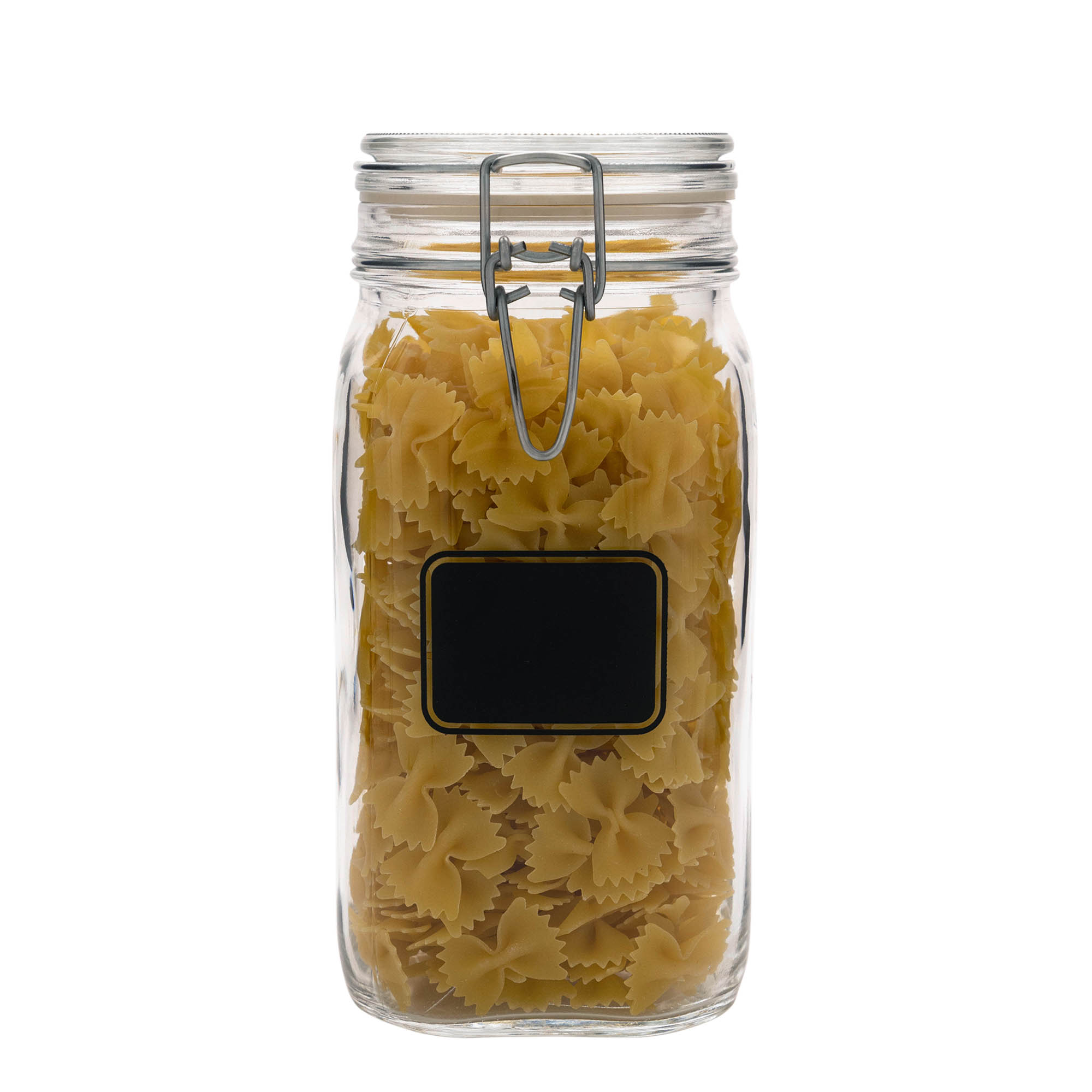 1.500 ml Drahtbügelglas 'Fido', Motiv: Etikettenfeld, quadratisch, Mündung: Drahtbügelverschluss 1.500 ml Drahtbügelglas 'Fido', Motiv: Etikettenfeld, quadratisch, Mündung: Drahtbügelverschluss