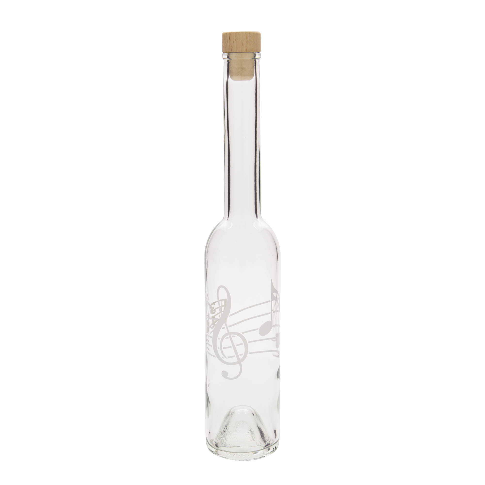 350 ml Glasflasche 'Opera', Motiv: Musiknoten, Mündung: Kork 350 ml Glasflasche 'Opera', Motiv: Musiknoten, Mündung: Kork