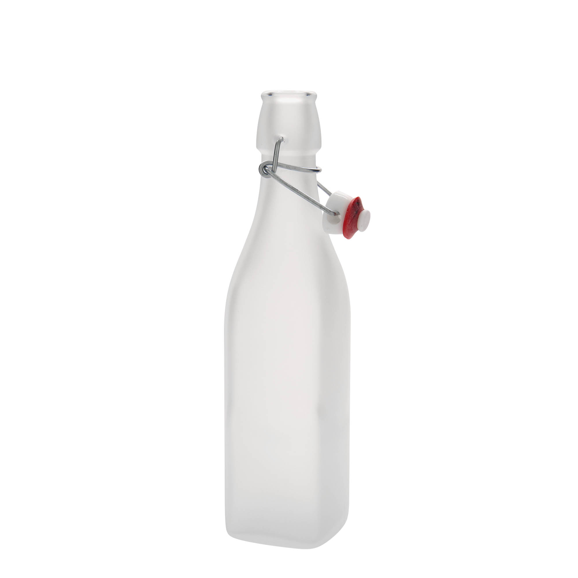 500 ml Glasflasche 'Swing', quadratisch, weiß, Mündung: Bügelverschluss