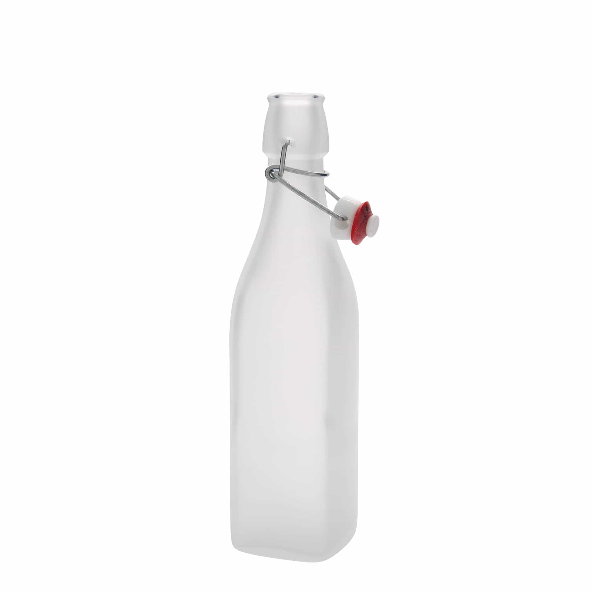 500 ml Glasflasche „Swing“, quadratisch, weiß, Mündung: Bügelverschluss