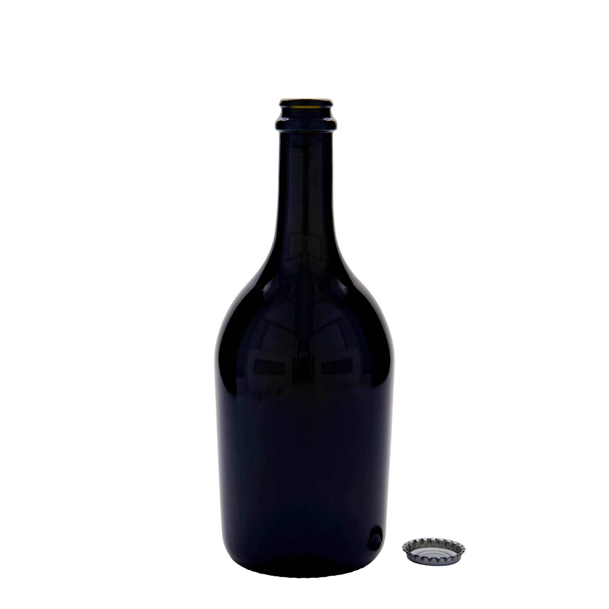 750 ml Bier-/Sektflasche „Butterfly“, Glas, antikgrün, Mündung: Kronkorken