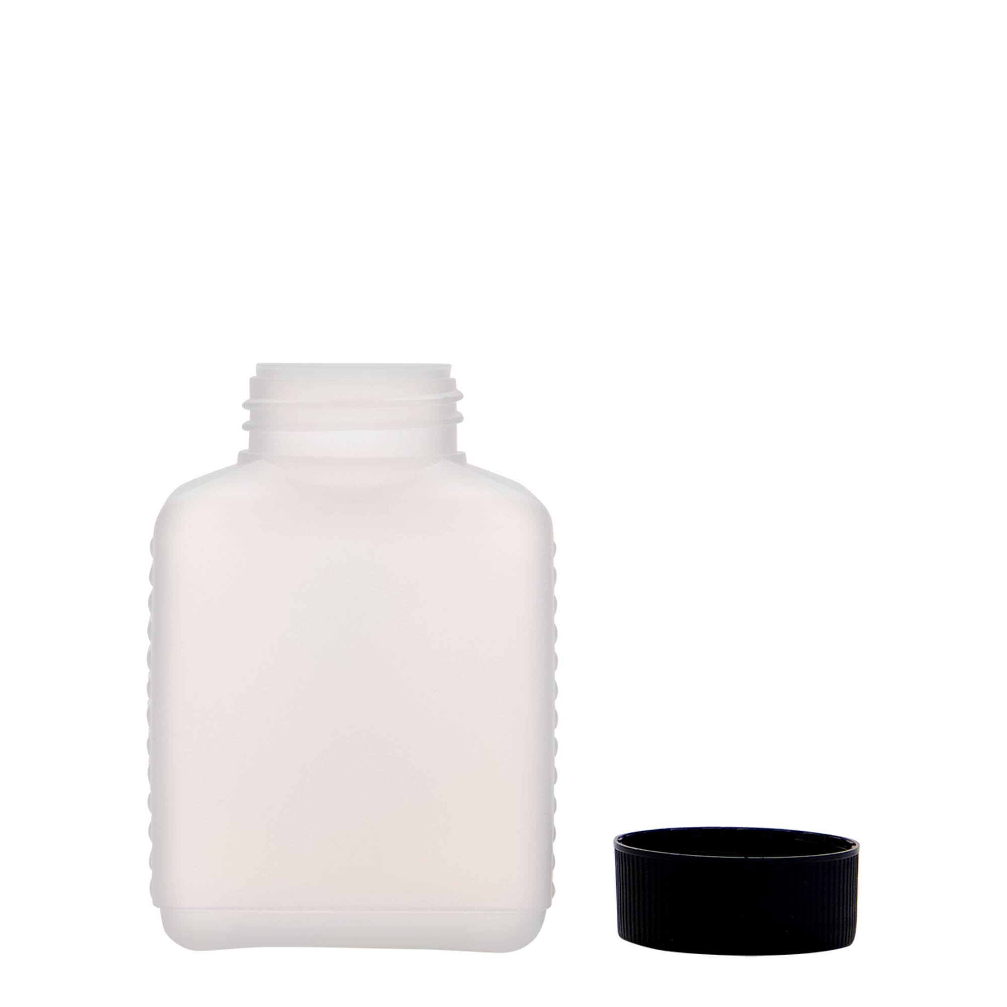 250 ml Weithalsflasche, rechteckig, HDPE-Kunststoff, natur, Mündung: DIN 40 EPE