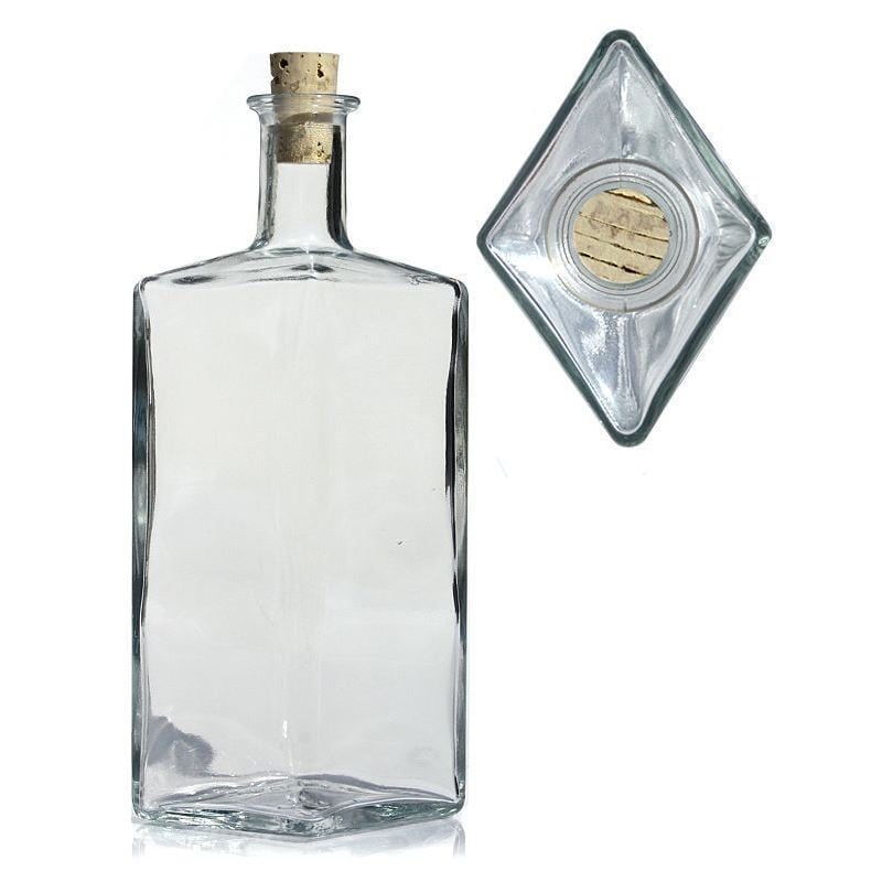 500 ml Glasflasche „Riva“, rautenförmig, Mündung: Kork
