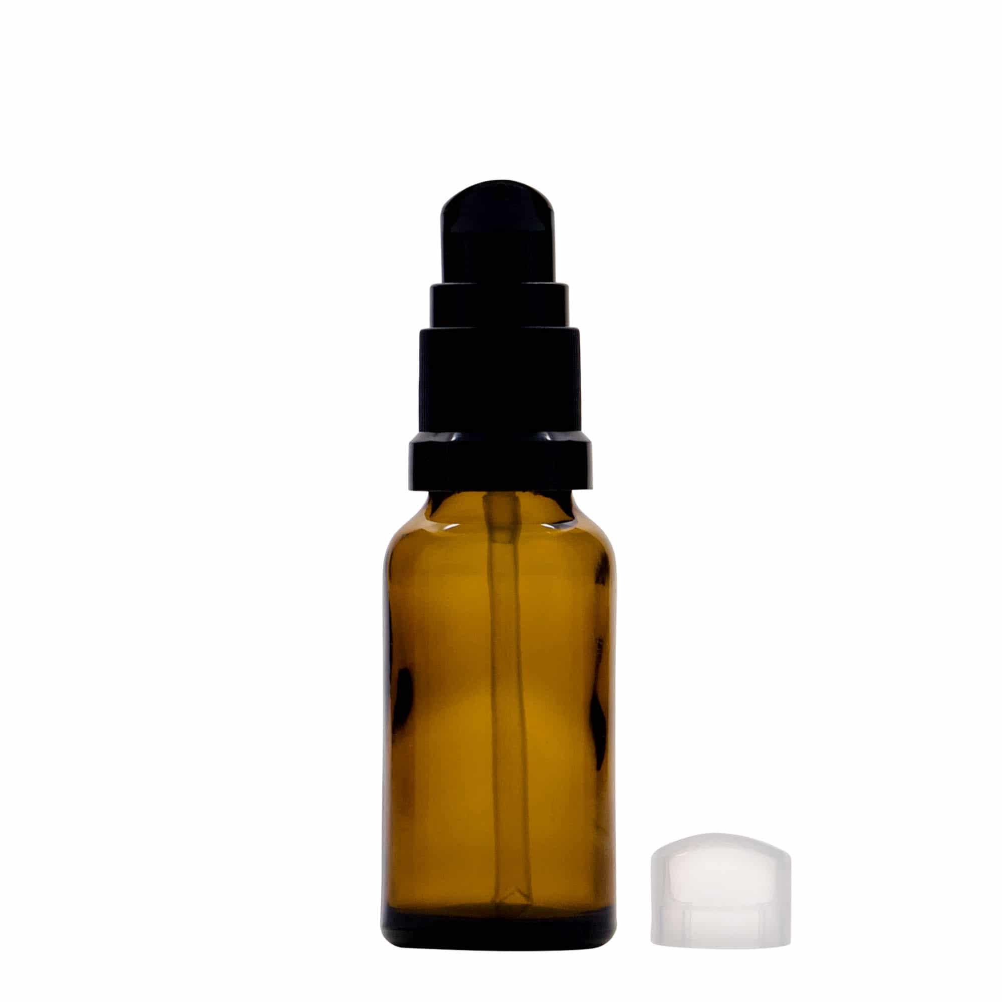 20 ml Medizinflasche mit Lotionspumpe, Glas, braun, Mündung: DIN 18