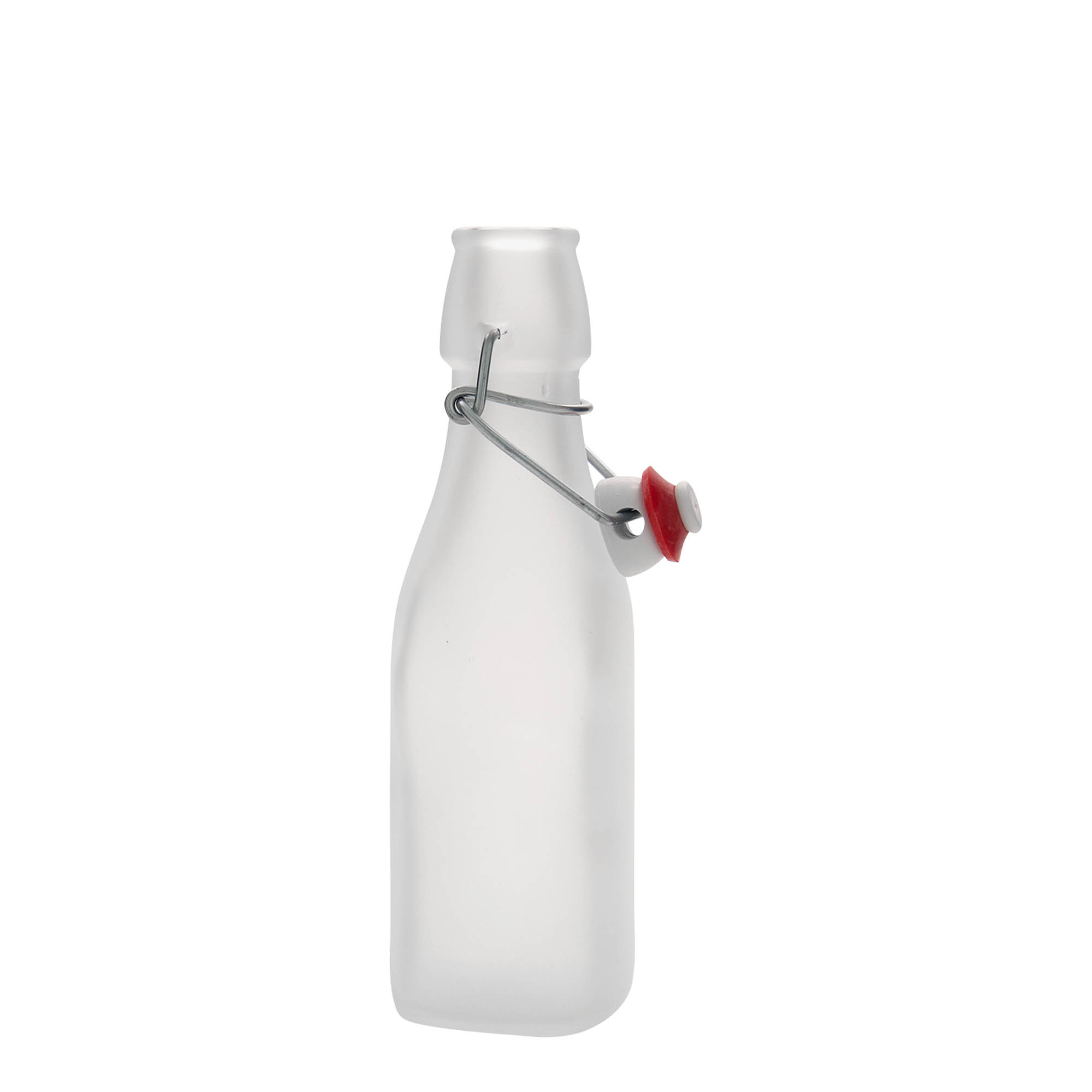 250 ml Glasflasche 'Swing, quadratisch, weiß, Mündung: Bügelverschluss