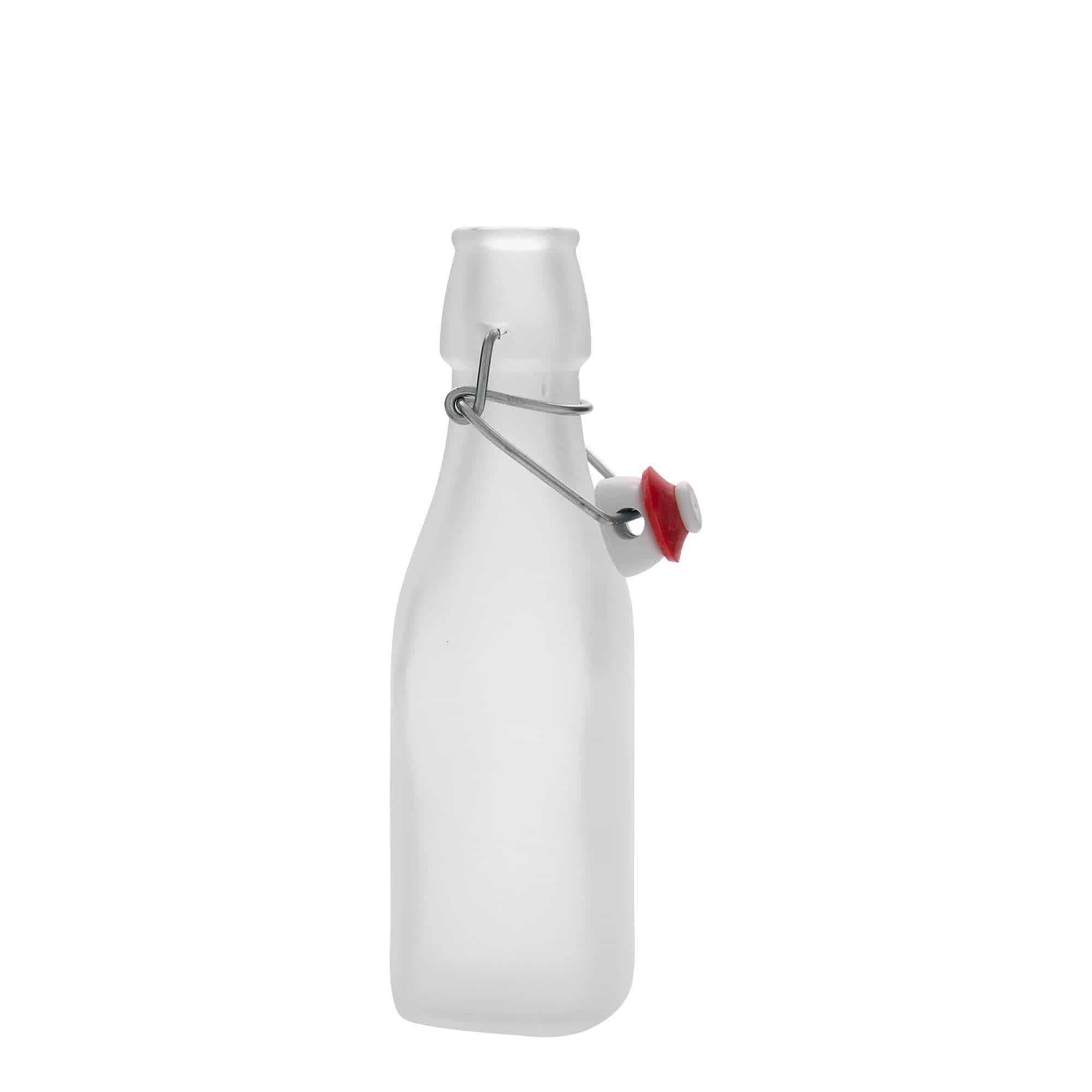 250 ml Glasflasche „Swing“ quadratisch, weiß, Mündung: Bügelverschluss