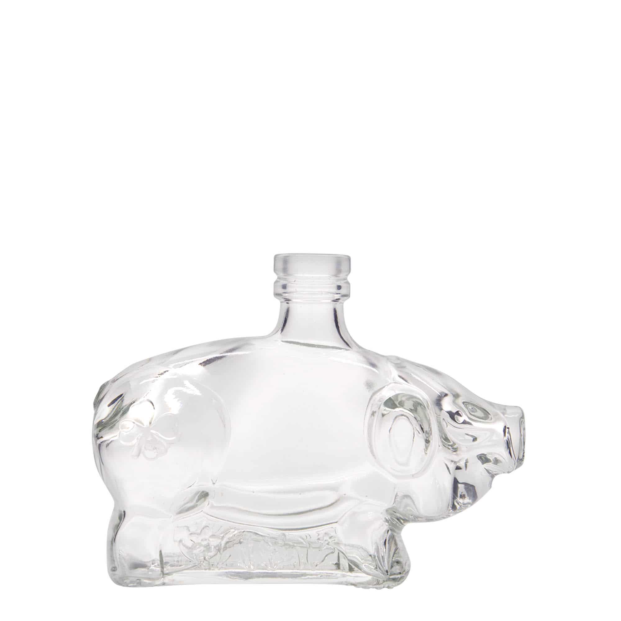 200 ml Glasflasche 'Glücksschweinchen', Mündung: Kork 200 ml Glasflasche 'Glücksschweinchen', Mündung: Kork